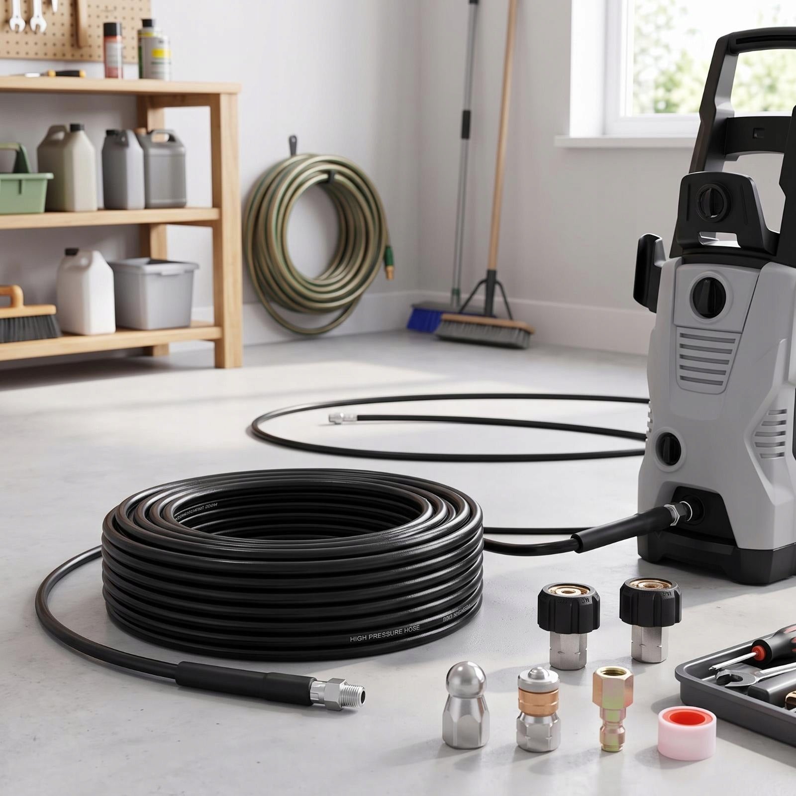 Pressure Washer Hose with Sewer Clearing Nozzle Professional Packaging status original