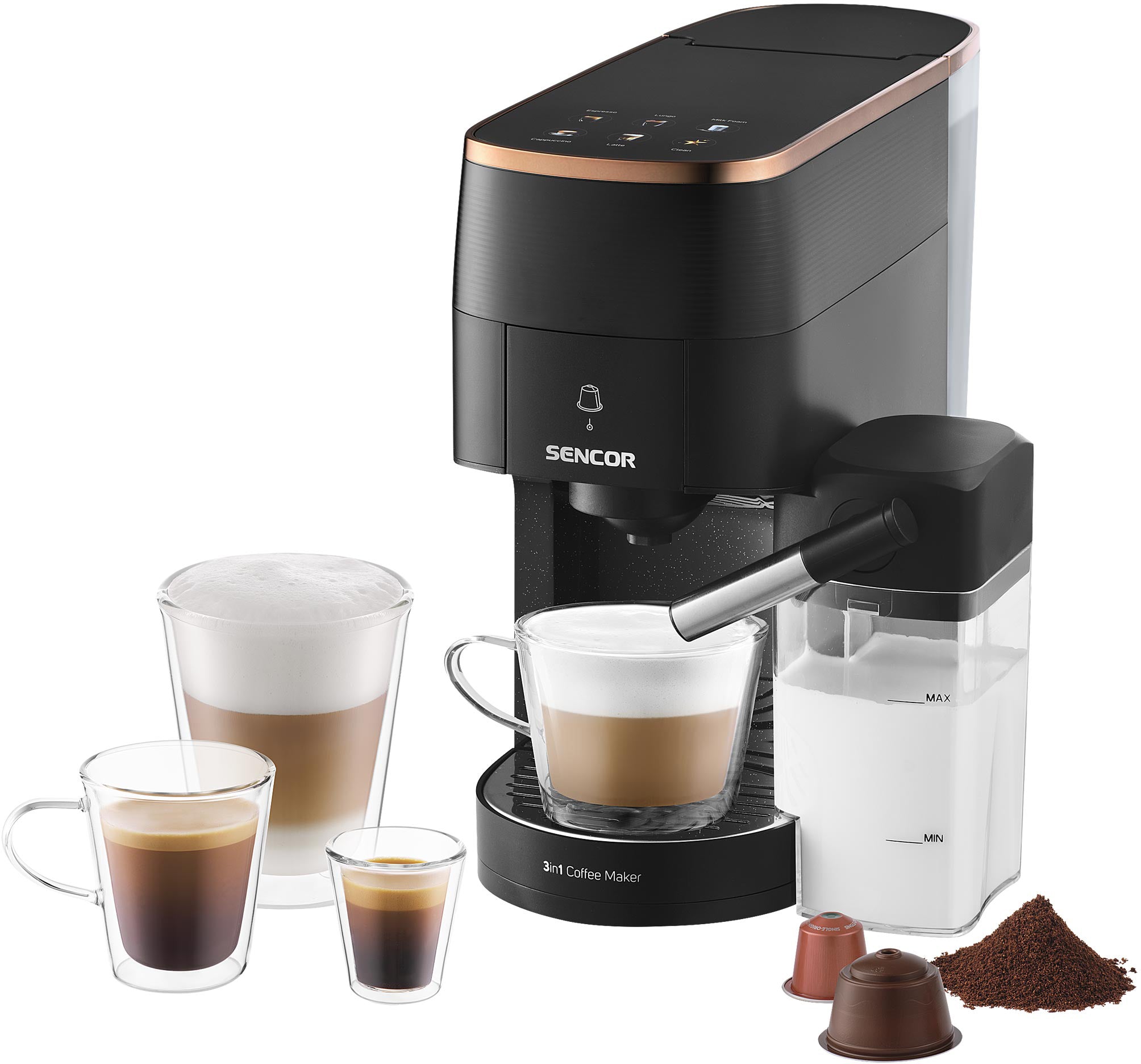 Pressure-capsule coffee maker Nespresso+DolceGusto+foamer 1450W