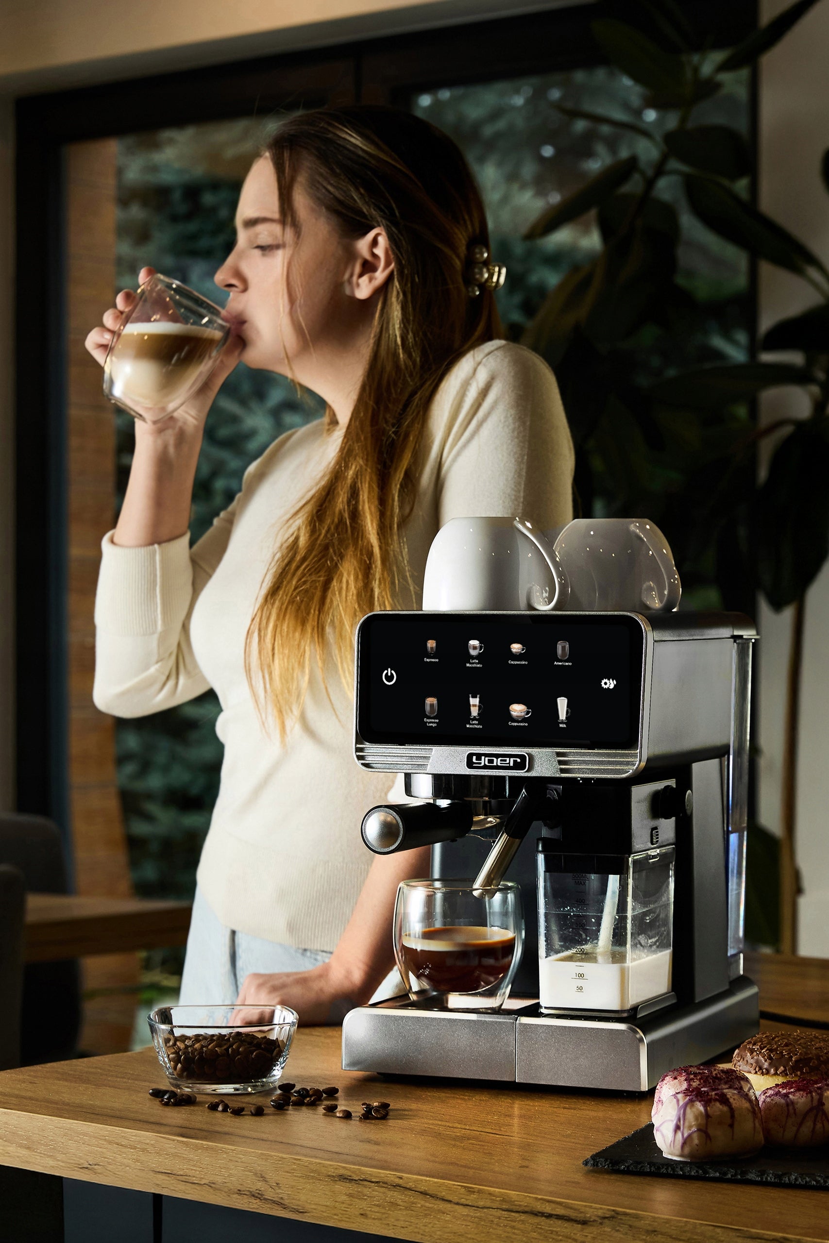 Pressure coffee maker Yoer +LED 20bar 1350W Automatic +THERMOBLOCK Packaging status original