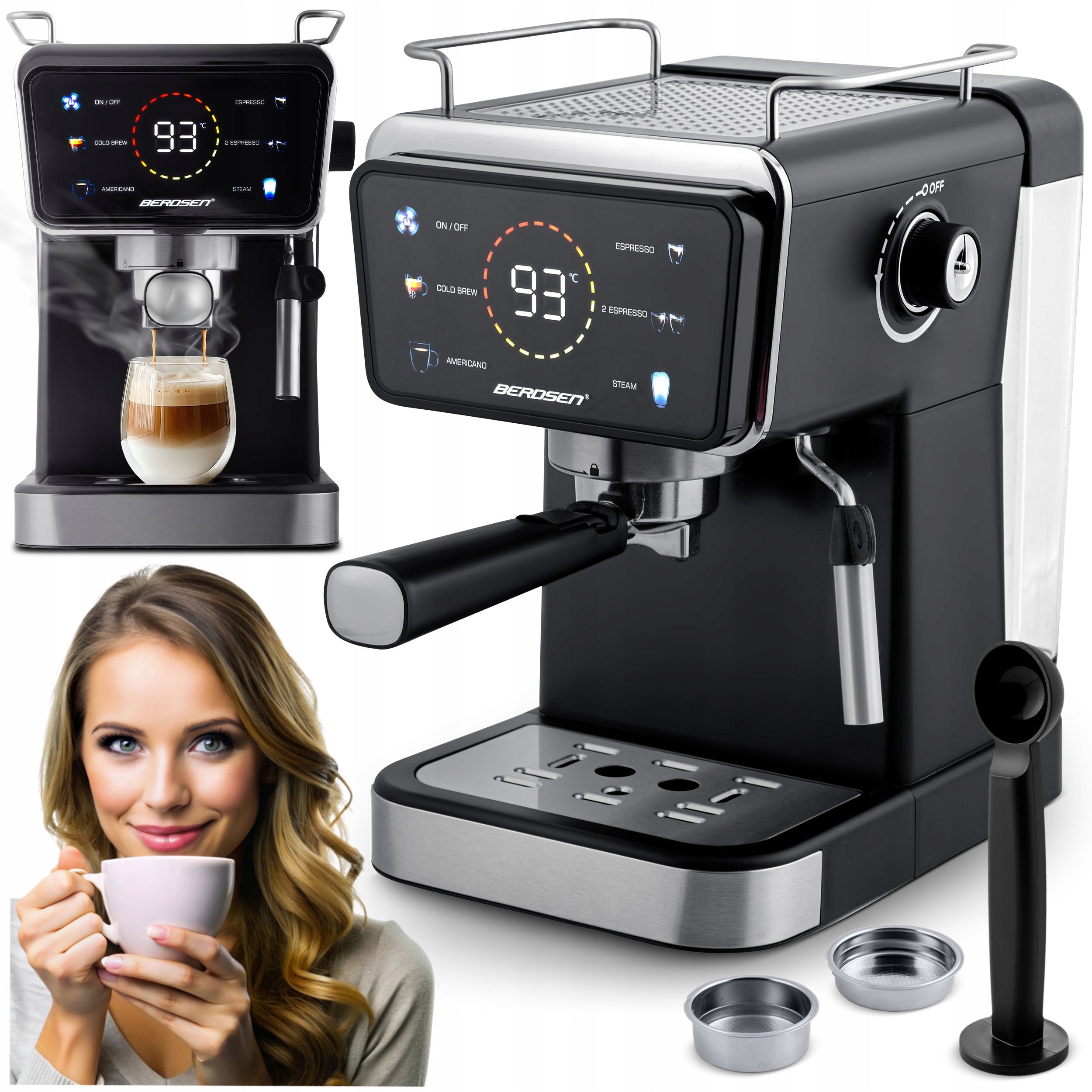 Pressure flask coffee maker with frother 20bar 1350W Berdsen