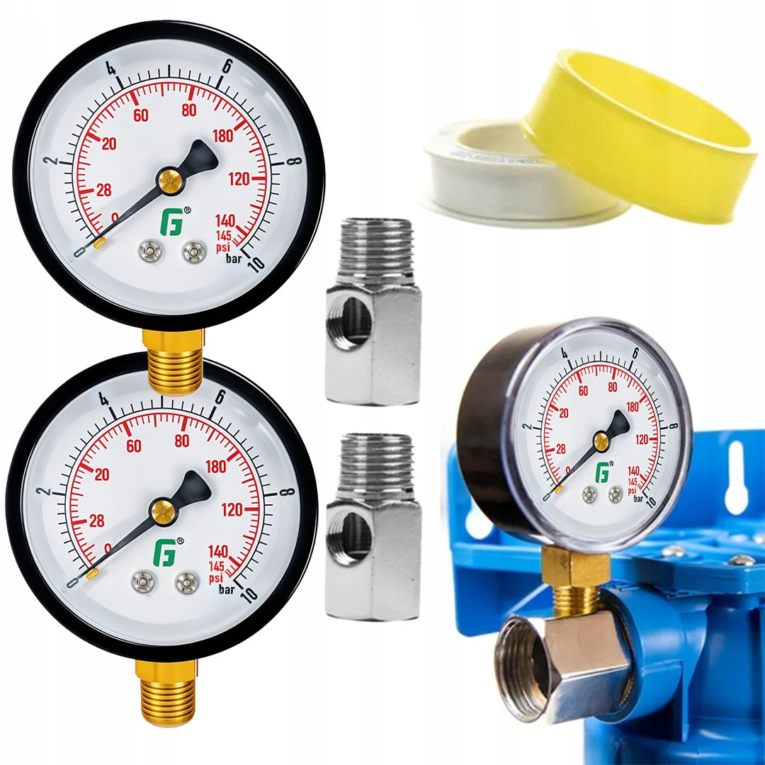 Pressure gauge and connection measuring kit + 3/4" Teflon tape