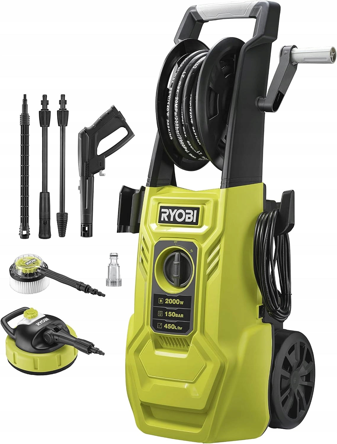 Pressure washer 150 BAR aluminium pump, voltage 2000W, Ryobi RY150PWA