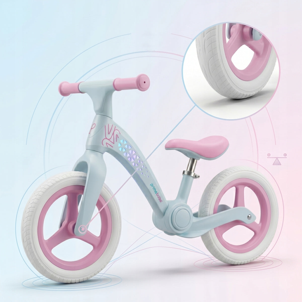 Primabobo Folding balance bike NEO 2+years LED adjustable PINK + TURQUOISE Color blue pink