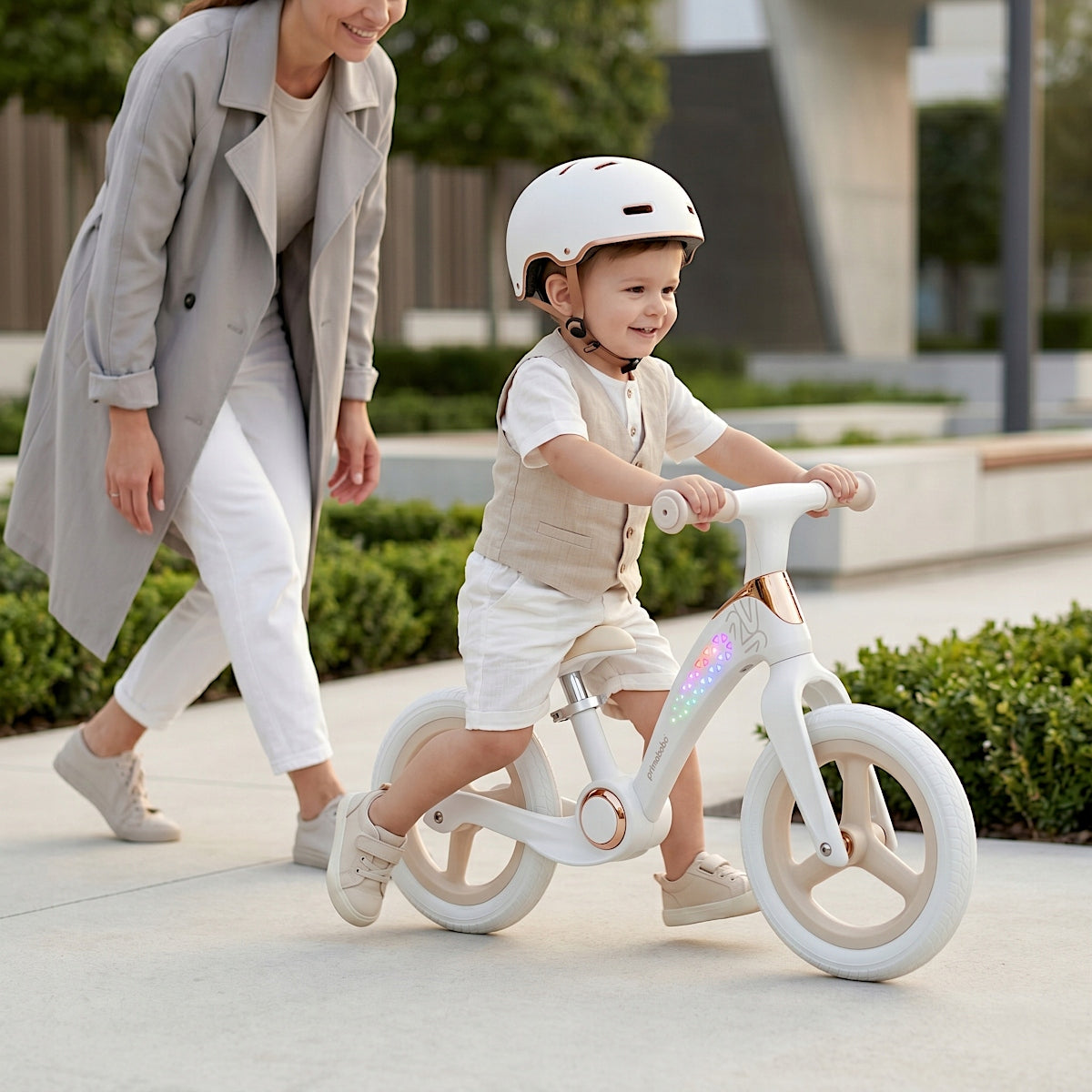 Primabobo NEO folding balance bike from 2 years LED adjustable light BEIGE Model NEO