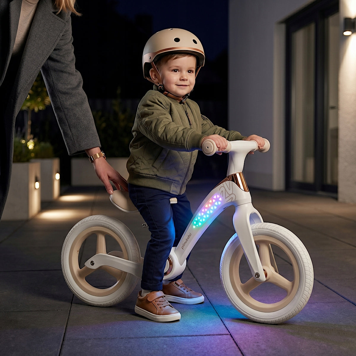 Primabobo NEO folding balance bike from 2 years LED adjustable light BEIGE Packaging status original