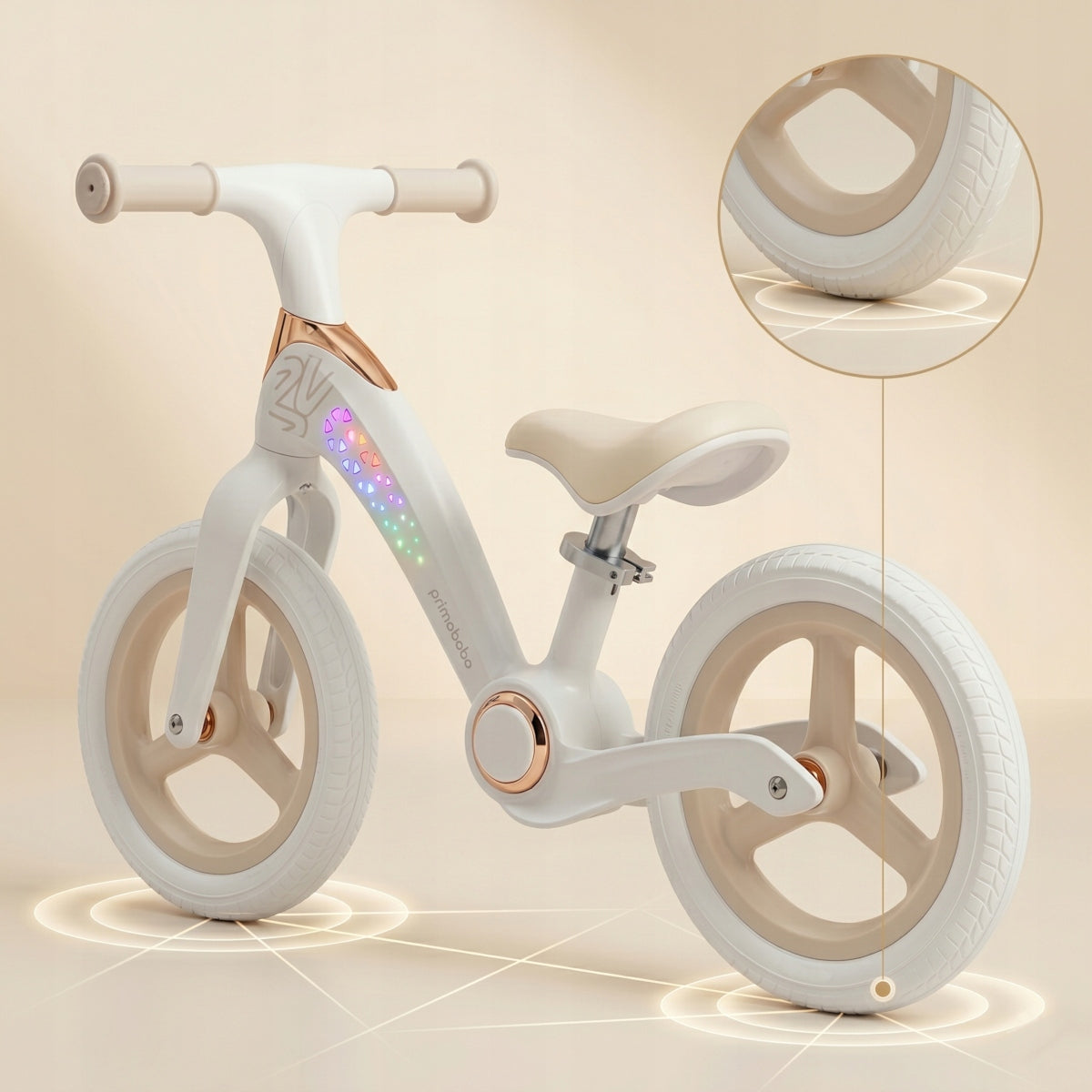 Primabobo NEO folding balance bike from 2 years LED adjustable light BEIGE Wheel size in inches 12"