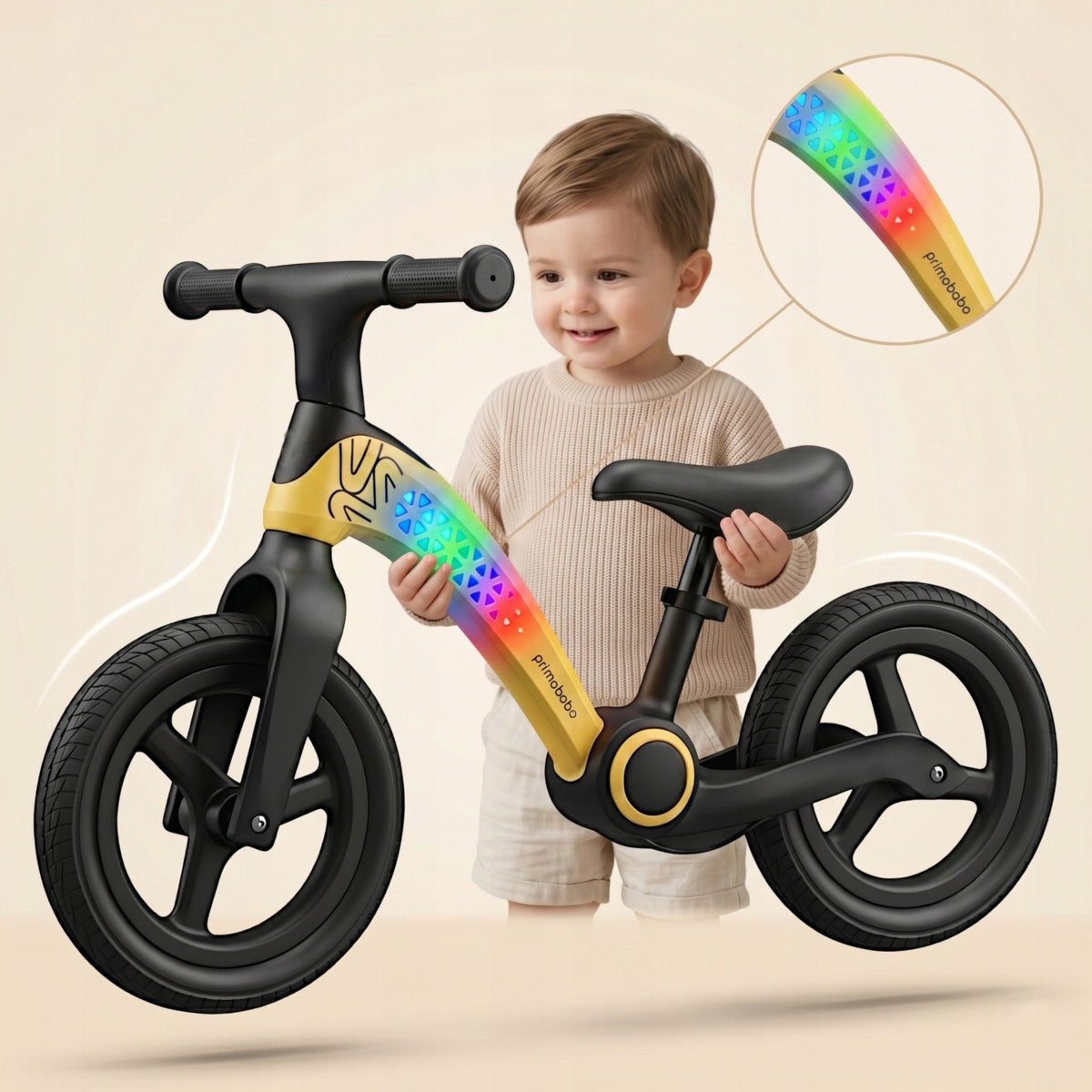 Primabobo NEO folding balance bike from 2 years LED adjustable light BLACK Color black