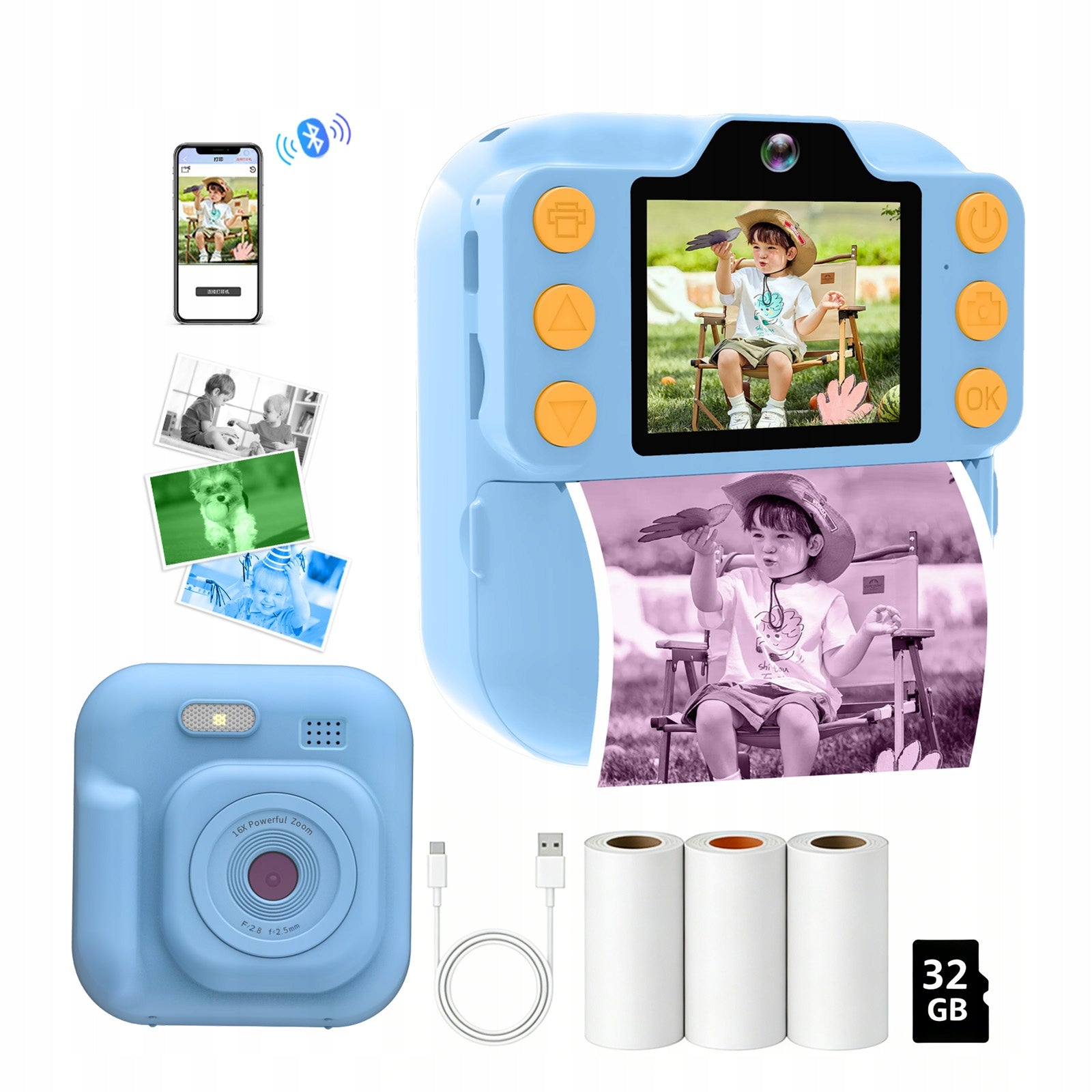 Print Instant Camera mini printer K9Pro +32GB memory card 3 rolls of paper