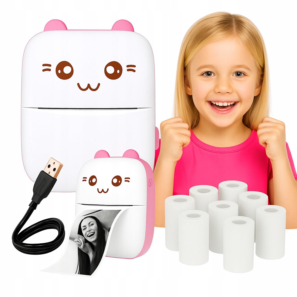 Print Mini Thermal Printer 8 ROLLS Instant Camera PINK