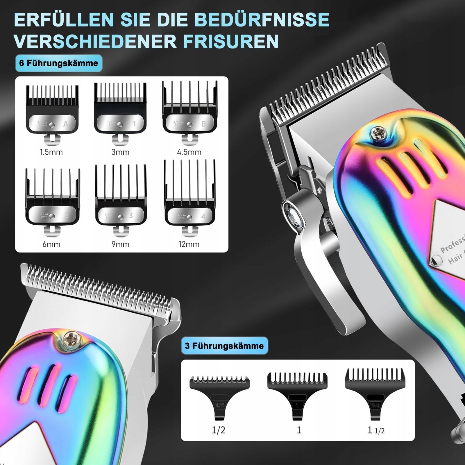 Pro Cordless Hair Clipper Kit | Titanium Blades & LCD Display | 9 Combs Packaging status original