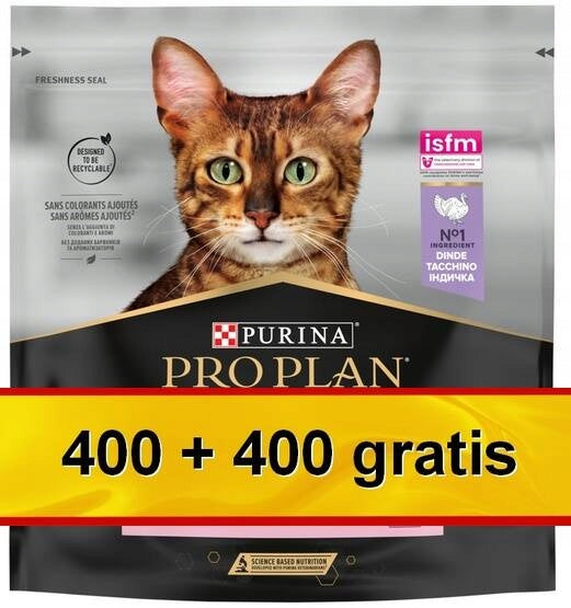 Pro Plan Delicate turkey dry cat food 400g+400g