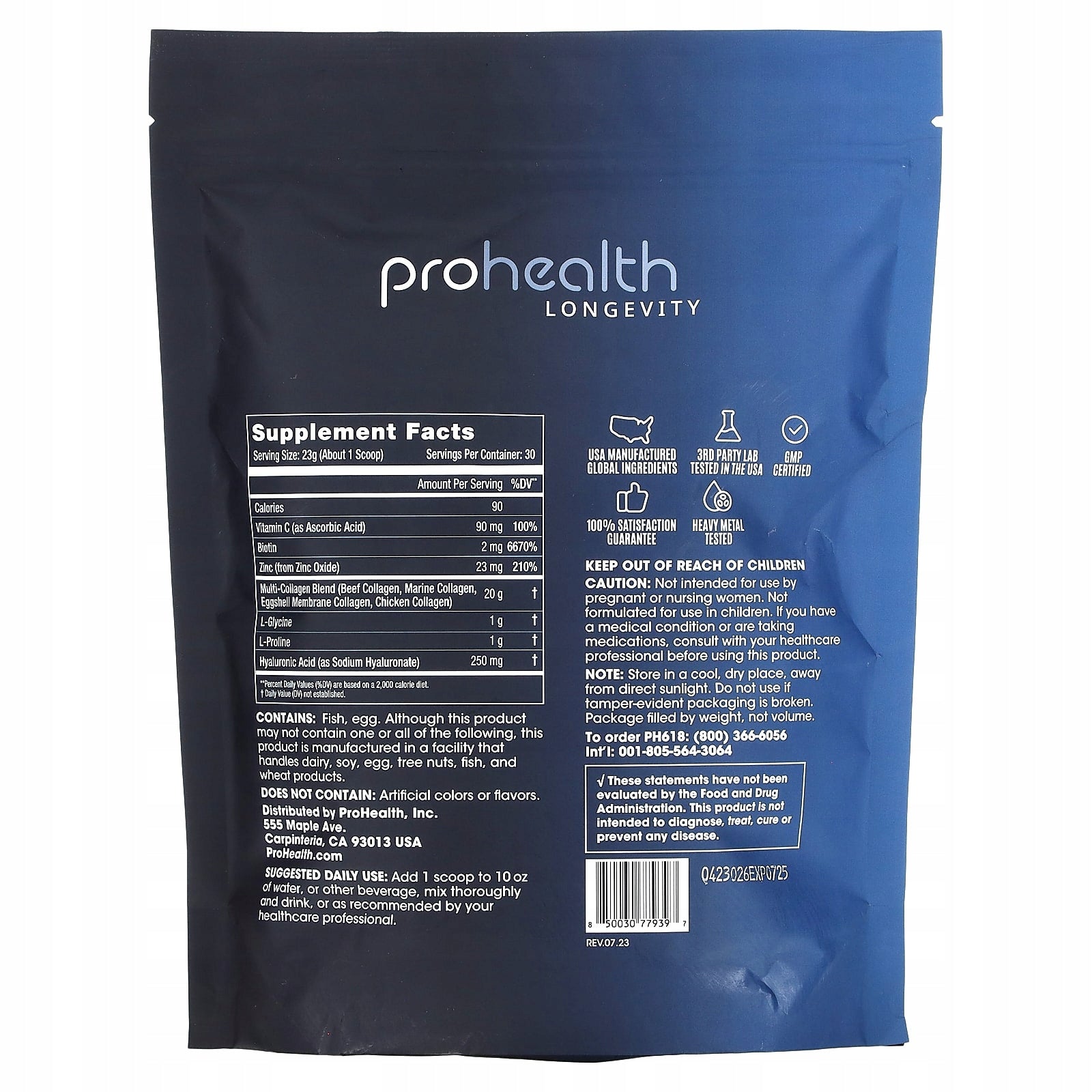 ProHealth Longevity, Longevity Collagen+, Flavorless, 690 g Expiration date at least 3 months from the date of purchase