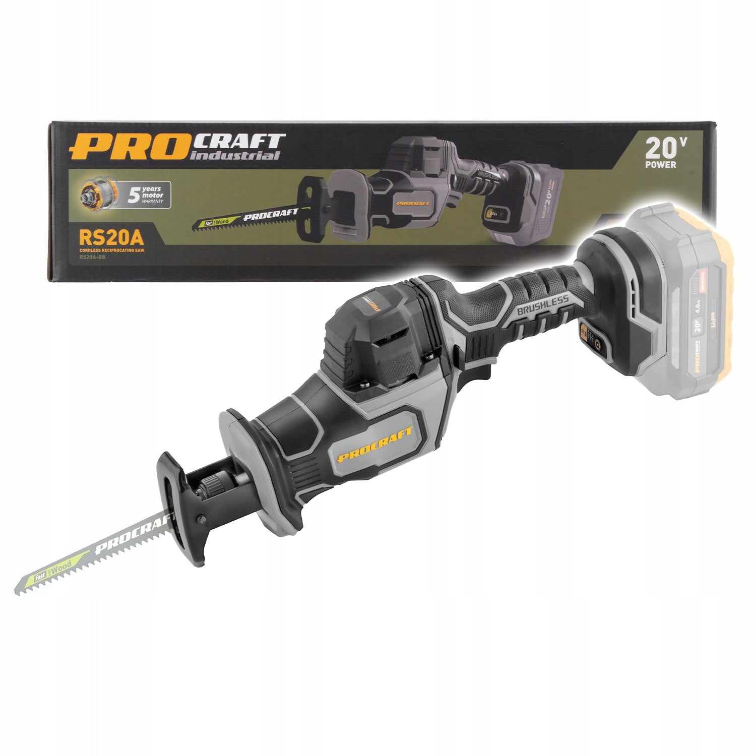 Procraft Industrial RS20Abb Cordless Reciprocating Saw for Wood, Metal