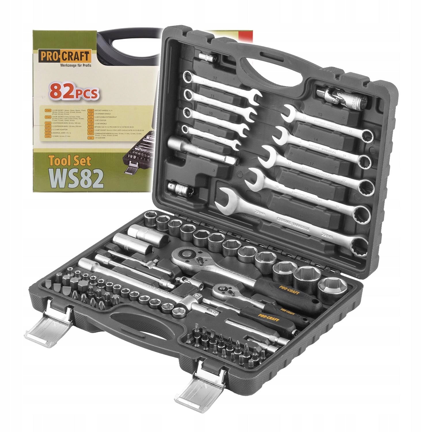 Procraft WS-82 Tool set ratchet cap wrenches bits 82pcs suitcase