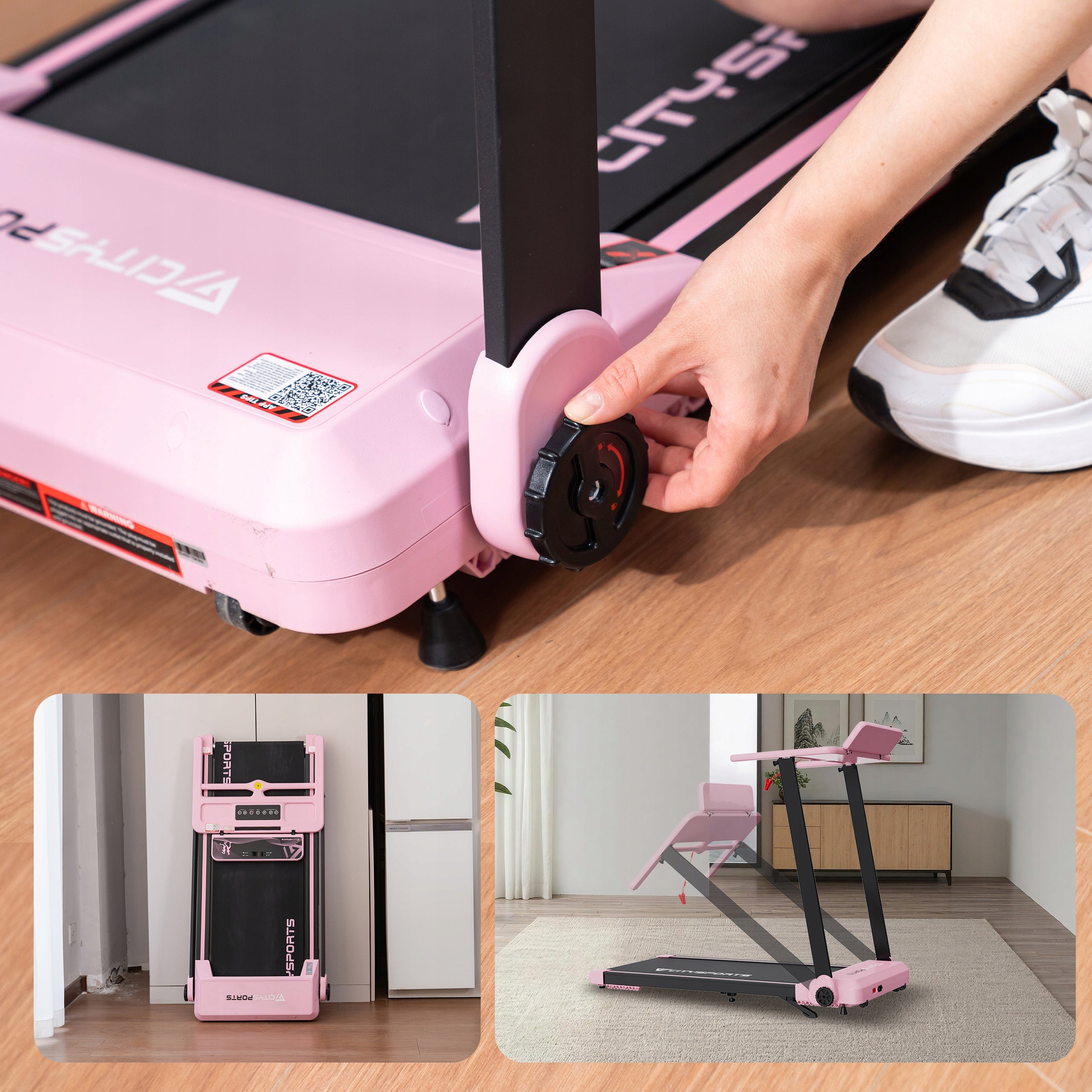 Professional Folding Home Treadmill Electric Exercise Pink 12KM App/BT Tilt Kind electric