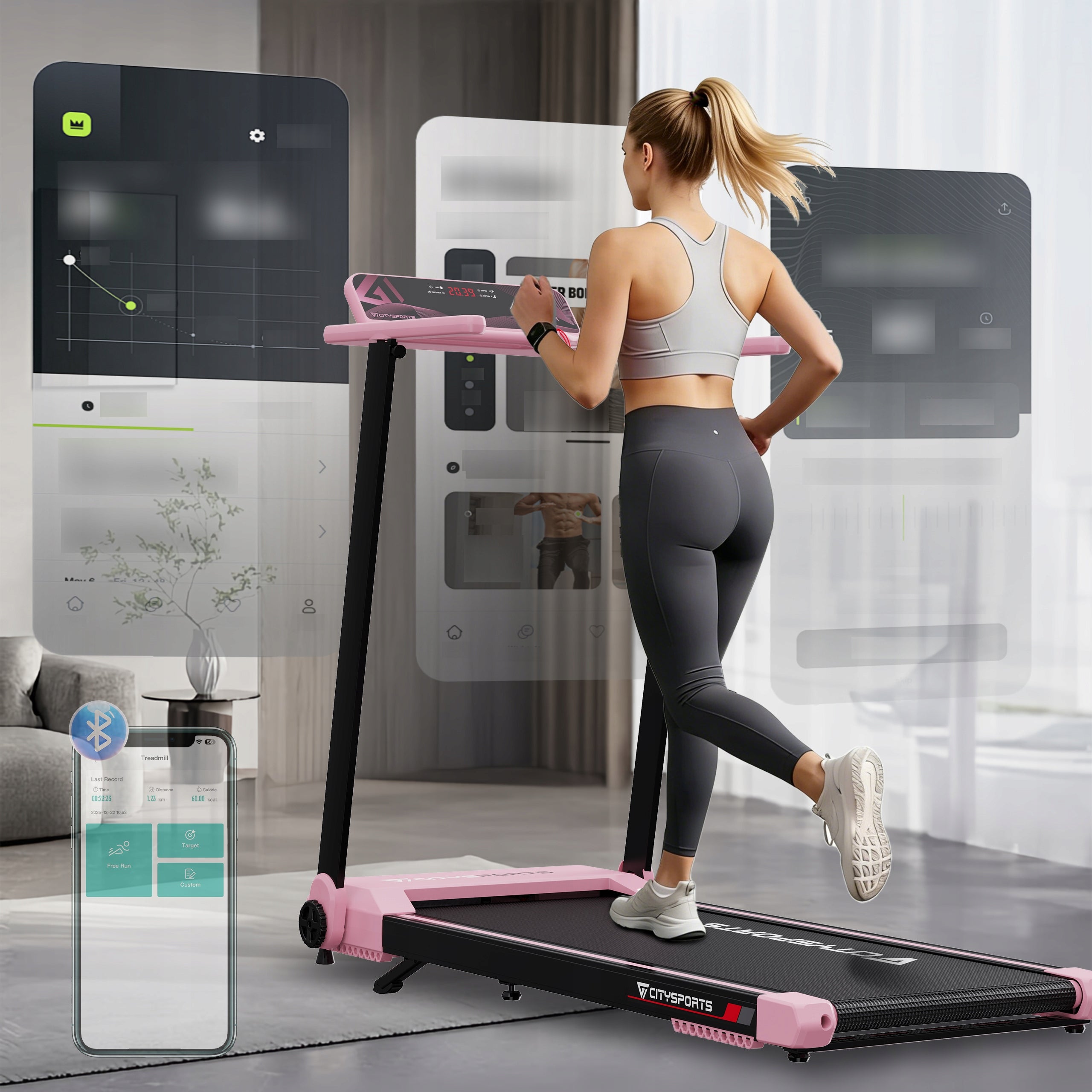 Professional Folding Home Treadmill Electric Exercise Pink 12KM App/BT Tilt Maximum user weight 120 kg