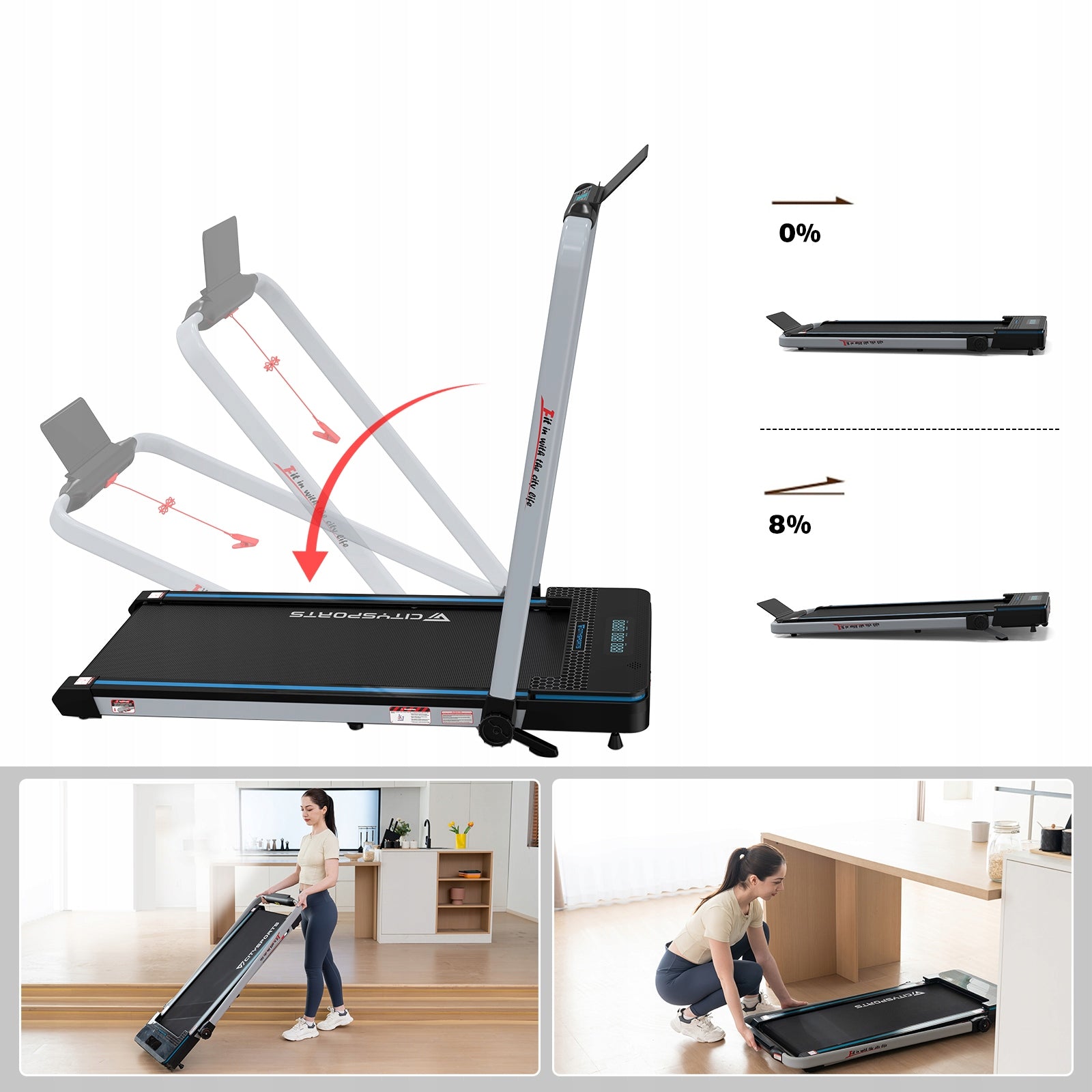 Professional Home Folding Electric Treadmill LED Angle Speaker App&BT 12KM Packaging status original