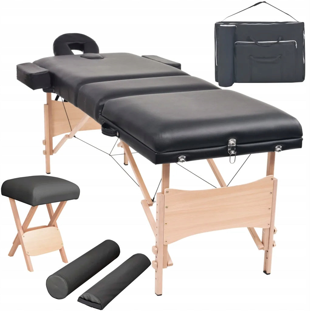 Professional Massage Table Set - Black 221x90cm