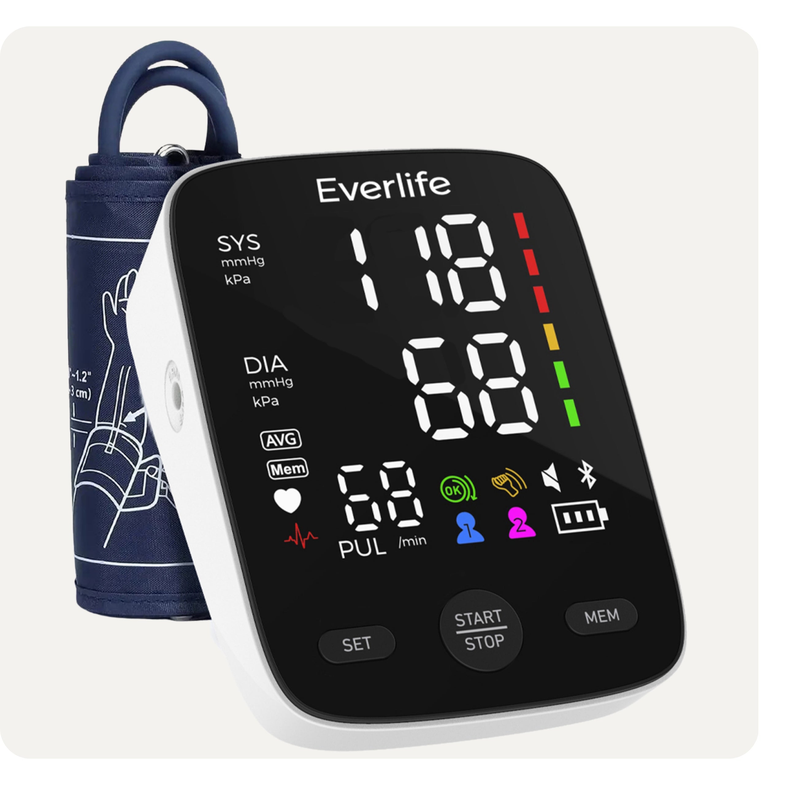 Professional Shoulder Blood Pressure Monitor EVERLIFE Medical LCD Memory 2x120 Packaging status original
