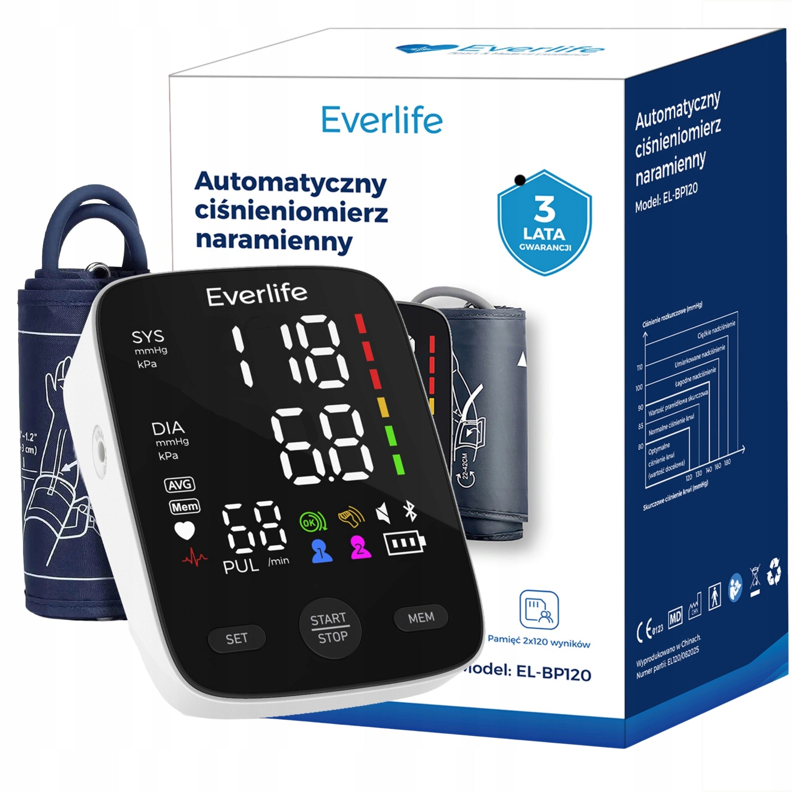 Professional Shoulder Blood Pressure Monitor EVERLIFE Medical LCD Memory 2x120