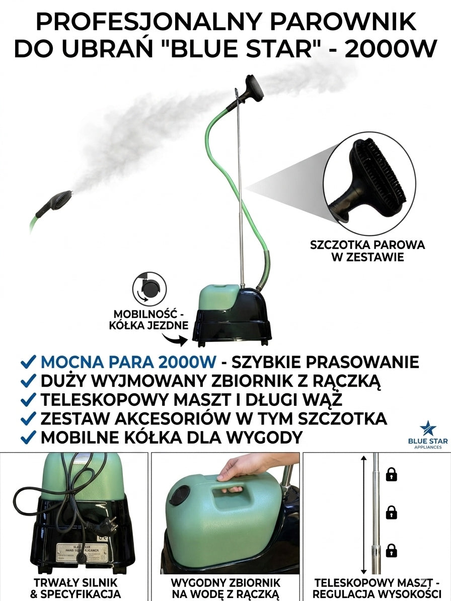 Professional Standing Clothes Steamer 1550W 2L Blue Star SR-2000 Steamer Model SR-2000