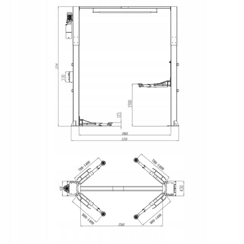 Professional Two Column Lift Automatic Top Connected 230V Manufacturer code QJY4.0-D6B-230V