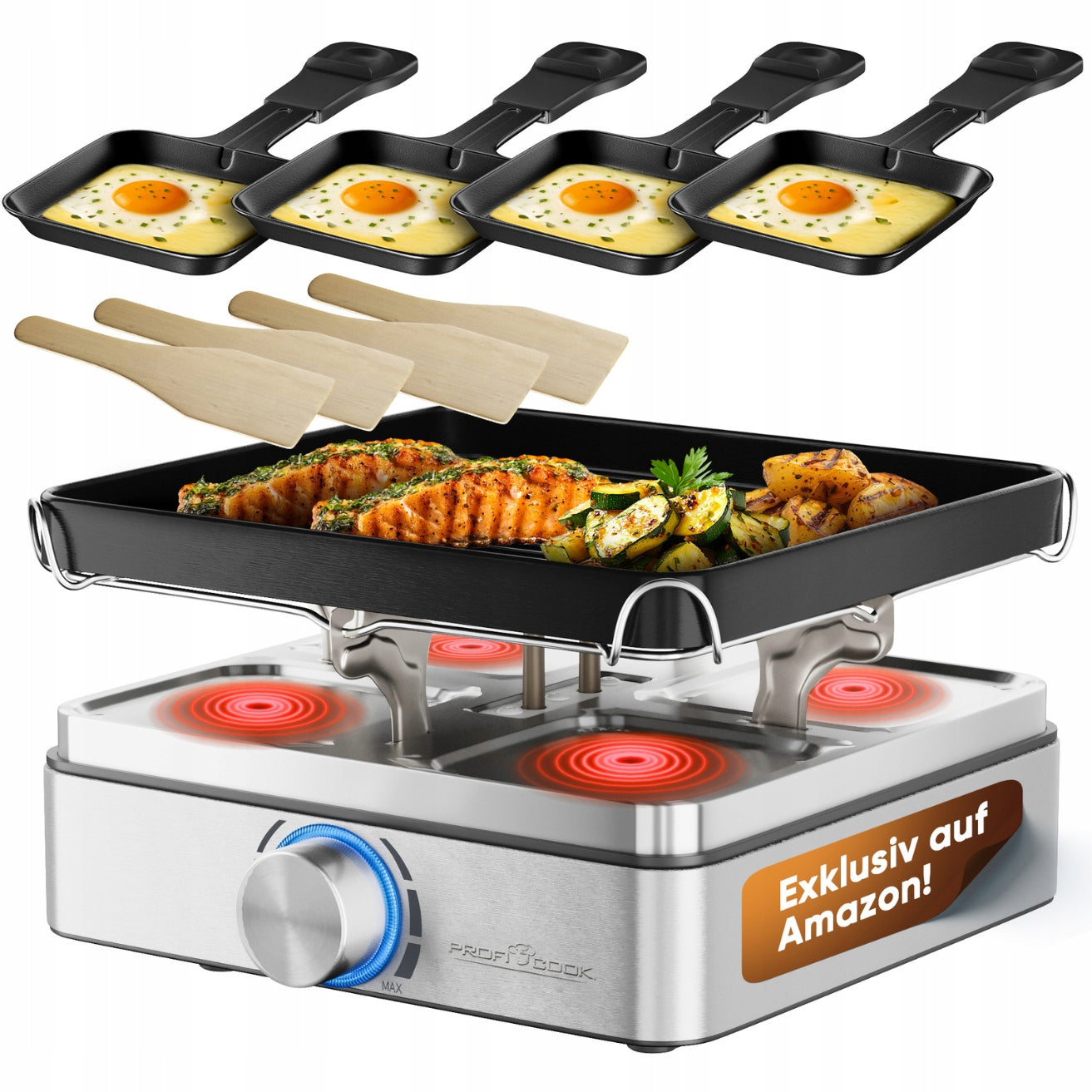 ProfiCook PC-RG 1301 Electric Grill Raclette 800W 4 Person Cast Iron Plate