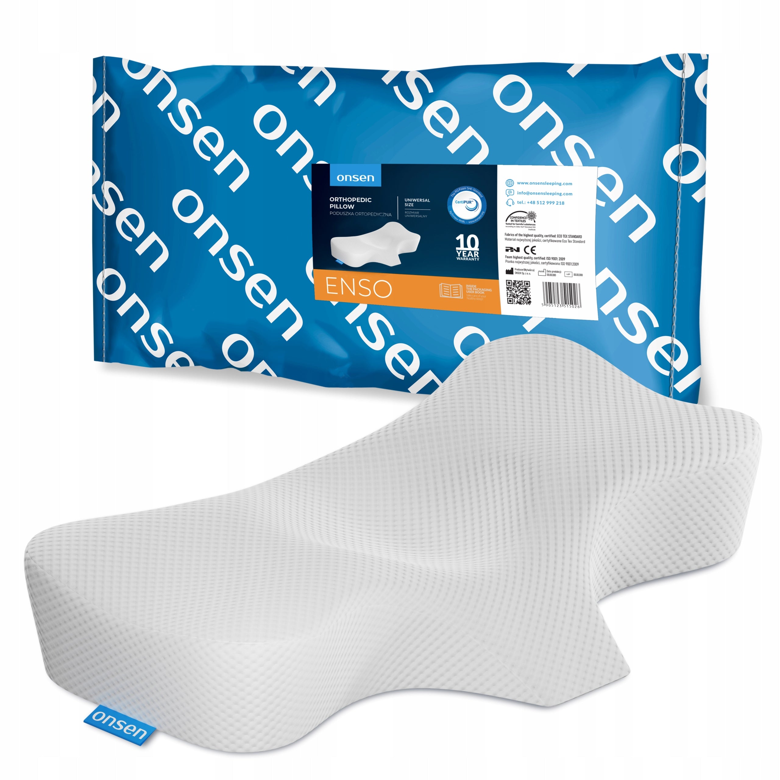 Profiled orthopedic pillow for sleeping on the side and back Enso
