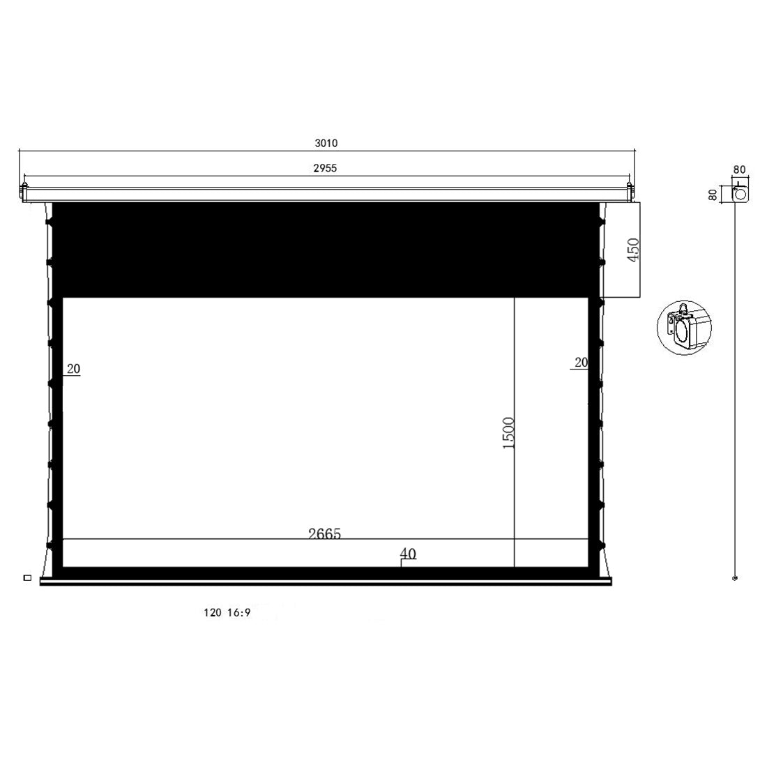 Projection Screen ELECTRIC Wall Mounted Ceiling 120" FULL HD 4K Spacetronik Packaging status original