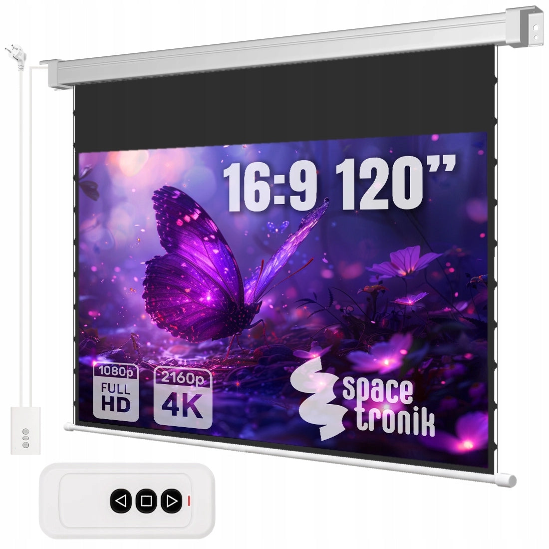 Projection Screen ELECTRIC Wall Mounted Ceiling 120" FULL HD 4K Spacetronik