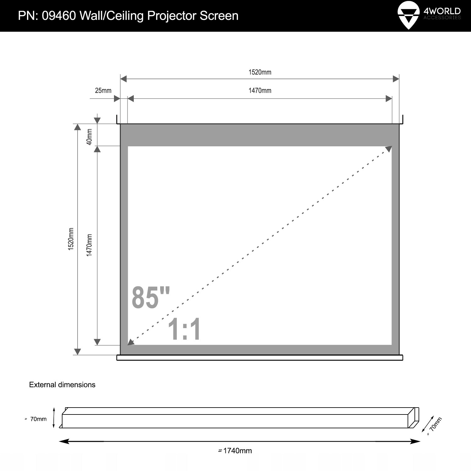 Projection Screen Electric Wall Mounted Ceiling Switch 152x152 (1:1) EAN (GTIN) 5908214361793