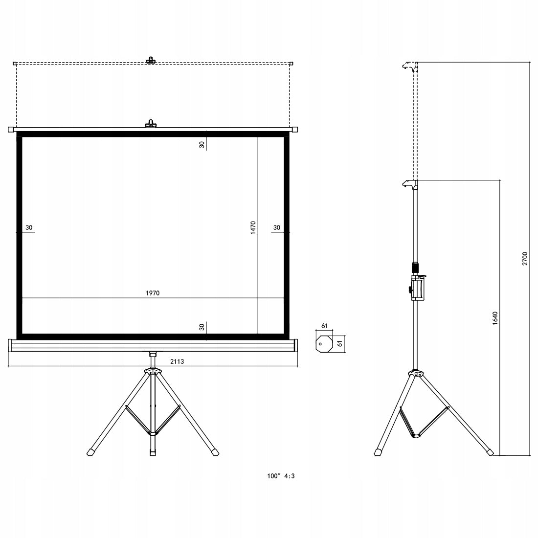 Projection Screen Portable 100 Inch 4:3 Rollable 4K Spacetronik +STAND Manufacturer code PRS-T02-100-43