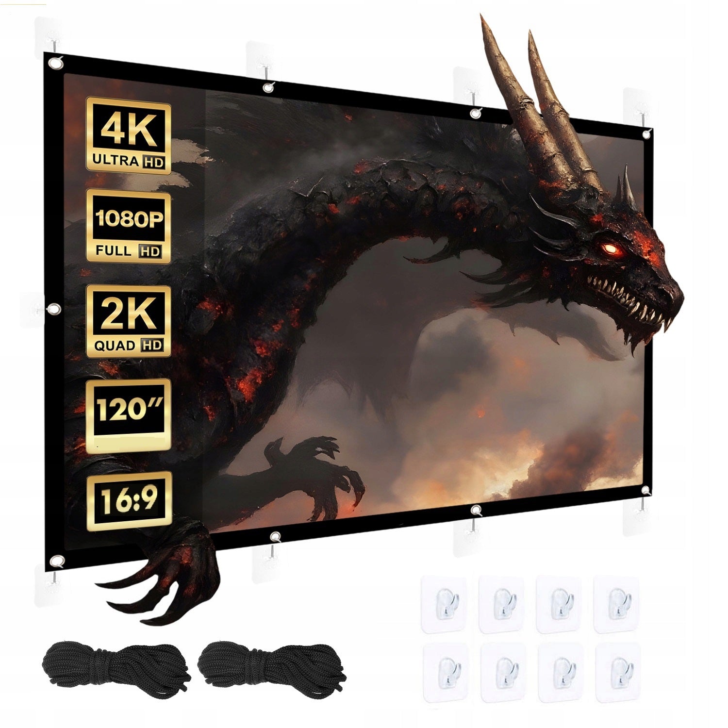 Projection Screen Portable Large 120'' 265x149cm 4k Hd 16:9 Premium Quality