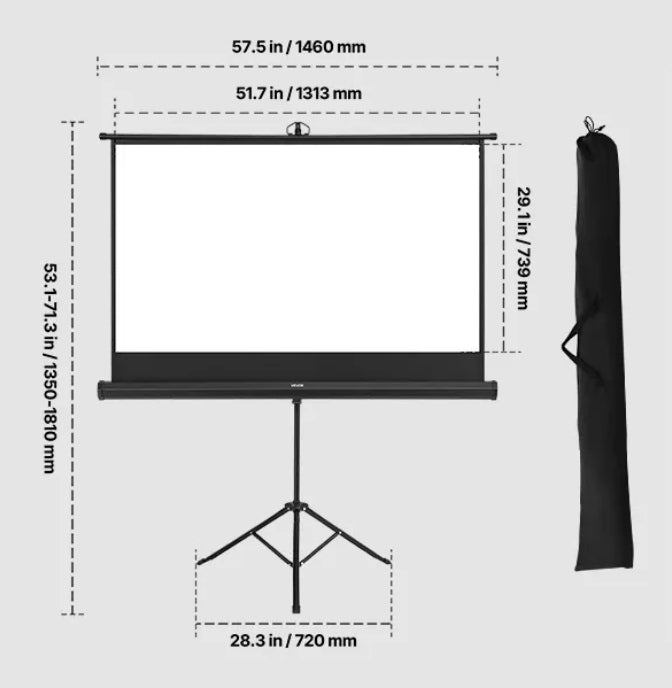 Projection Screen Tripod Office Cinema Stand 16:9 60 Inch White Premium Model 5907021479271