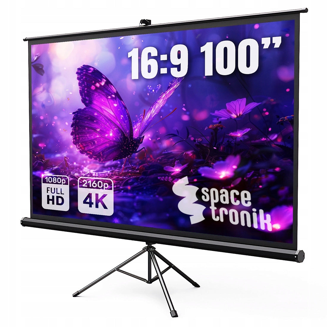 Projection screen 100 with TRIPOD portable 16:9 rolled 4K Spacetronik
