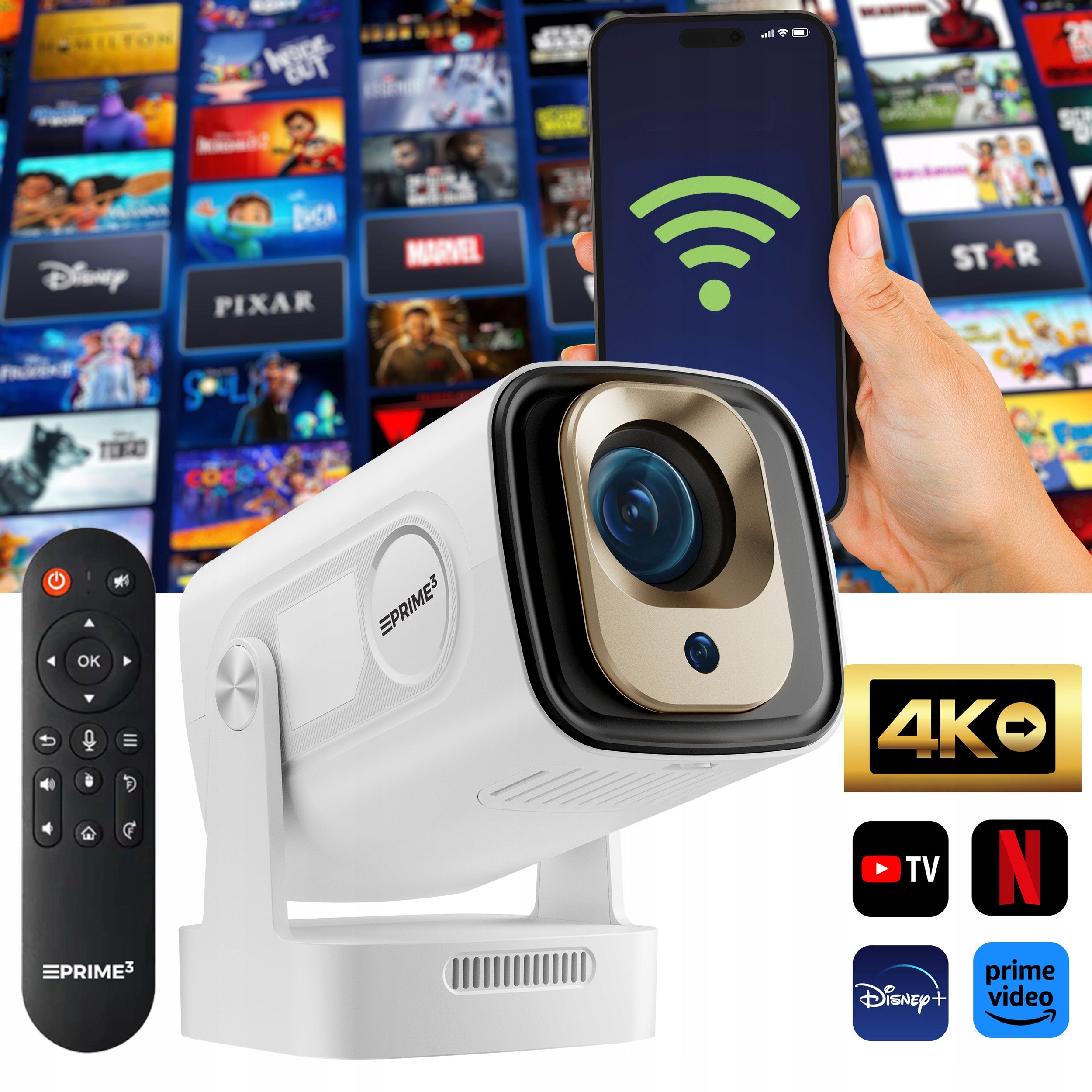 Projector 48W LED SMART ANDROID 14 4K HY 260 PRO 200 Cali PRIME3