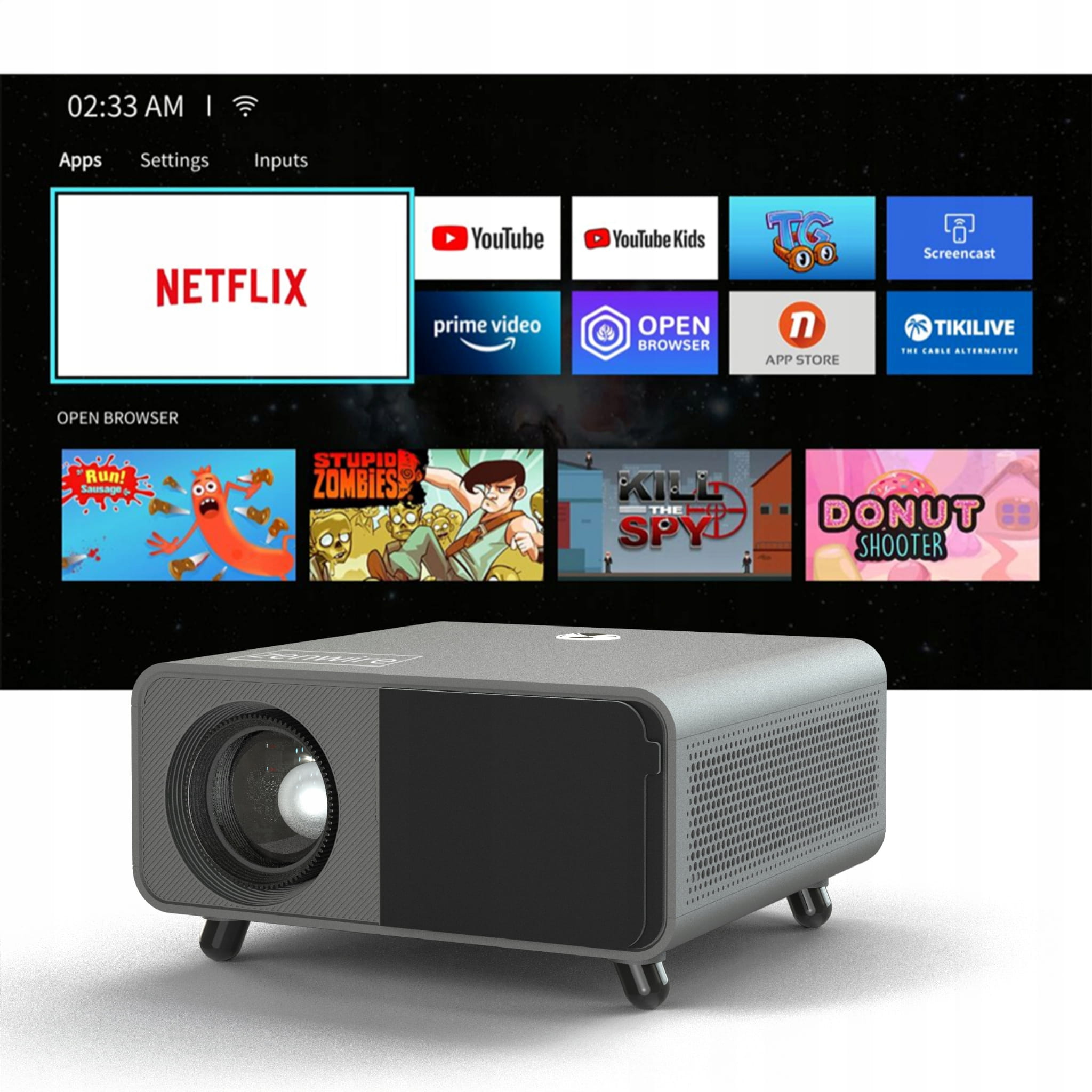 Projector Mini WiFi Projector Android FULL HD 4K 16500lm Autofocus Bluetooth