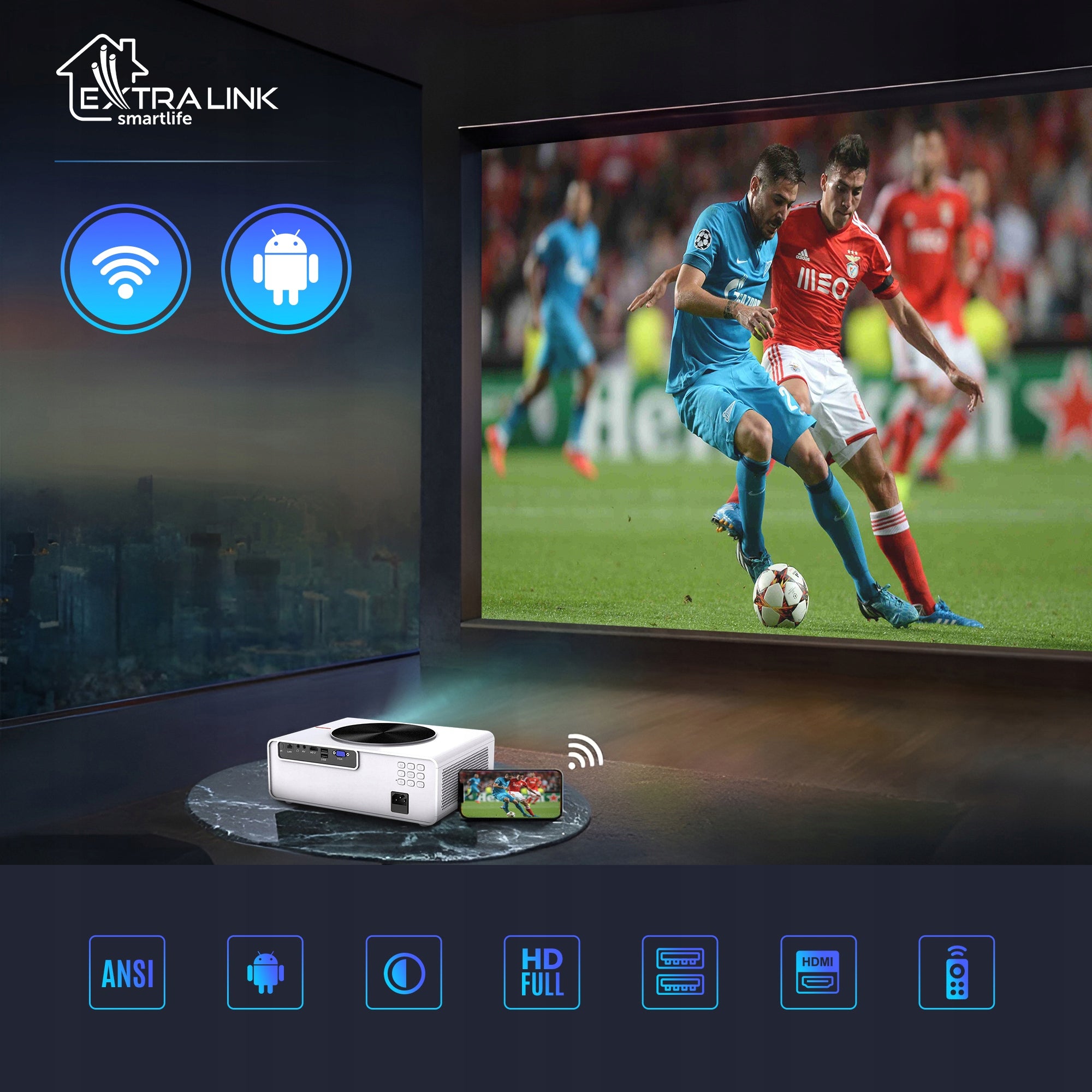Projector PROJECTOR Extralink Smart Life 800ANSI Android FOR GARDEN FOR SUMMER Manufacturer code EX.32426