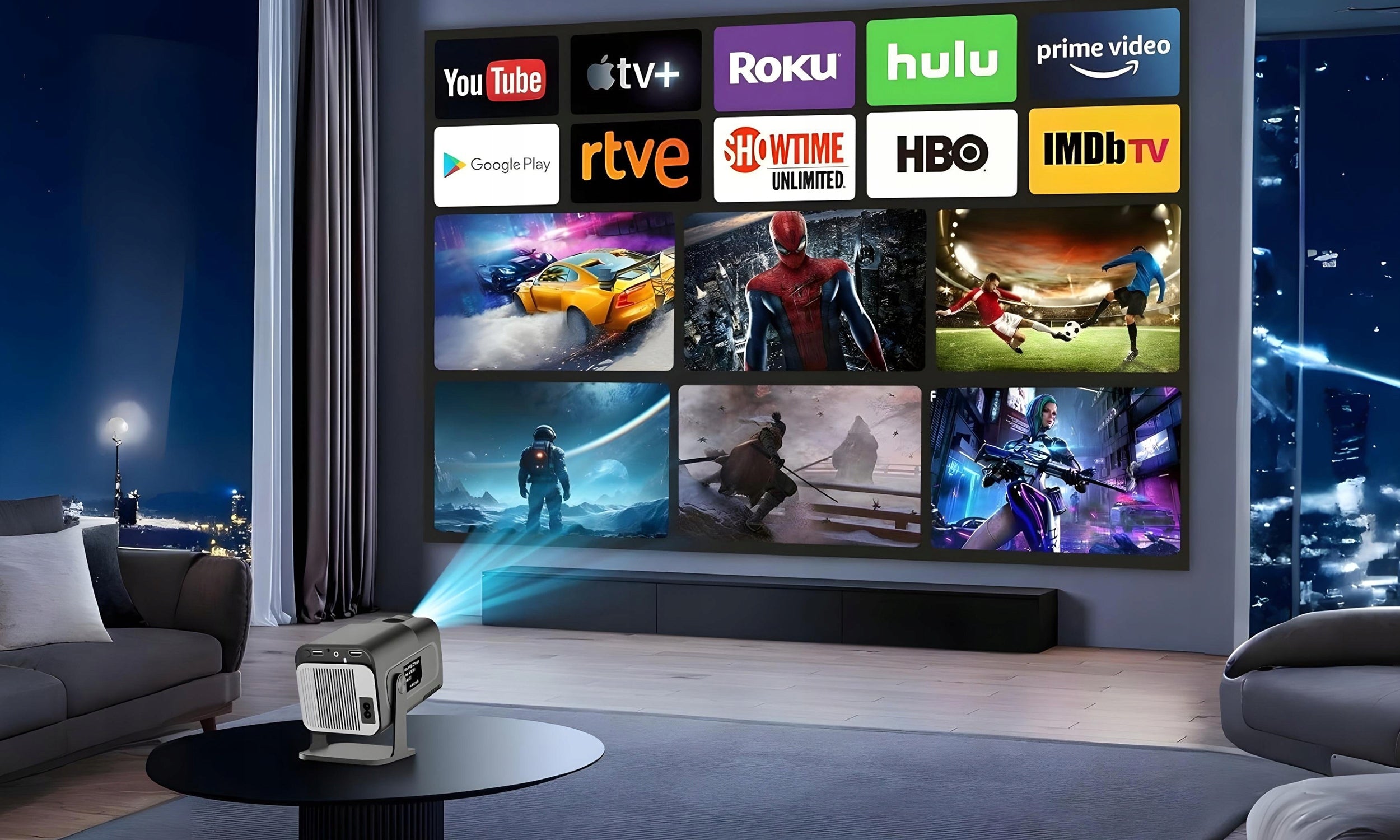 Projector Portable Android Smart Mini TV 4K LED Speaker WIFI Manufacturer code PROJEKTOR RZUTNIK TV SMART DO SEANSU PLAY XSX
