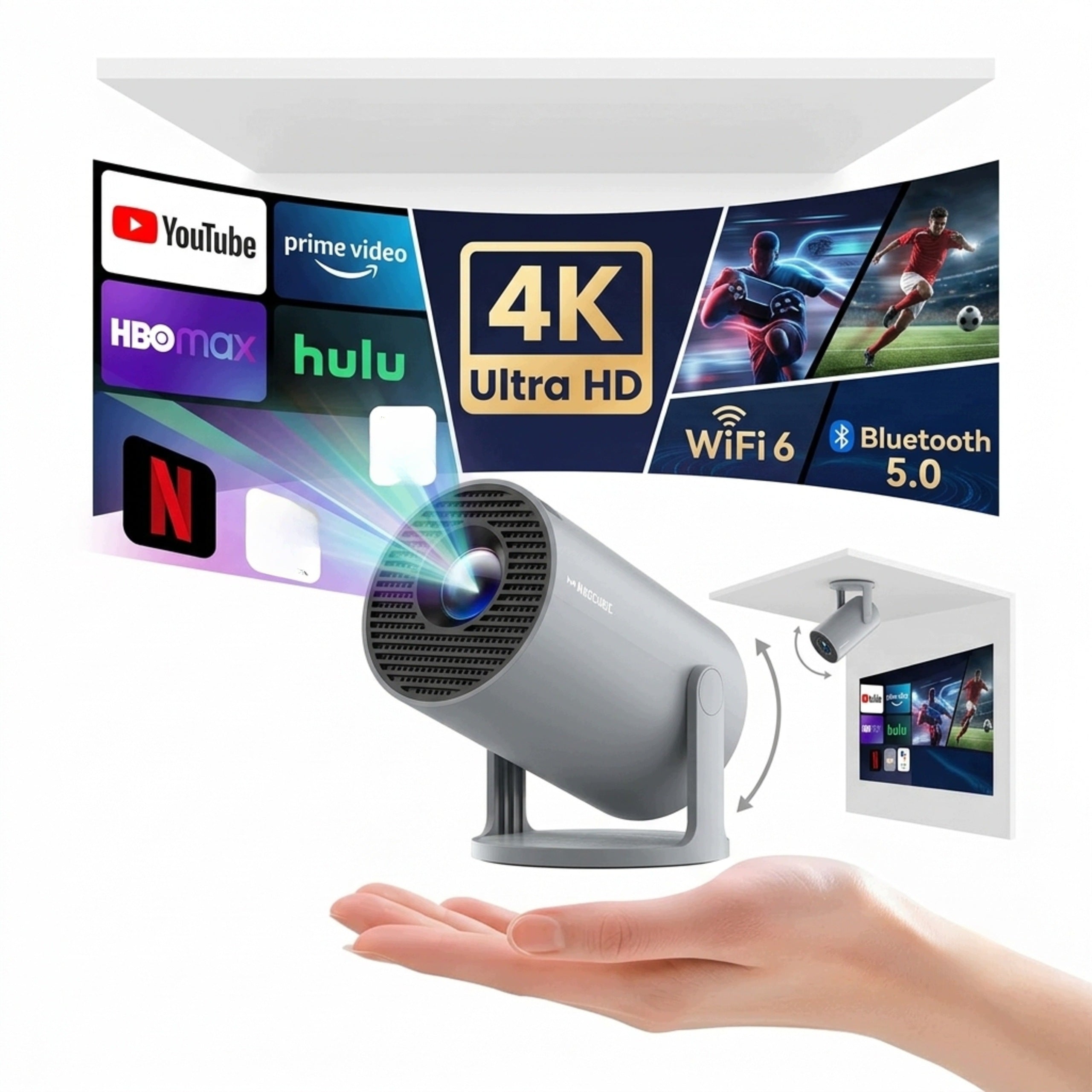 Projector Portable Mini LED Full HD 4K WiFi6 Bluetooth 8000 Lm 130 Cali
