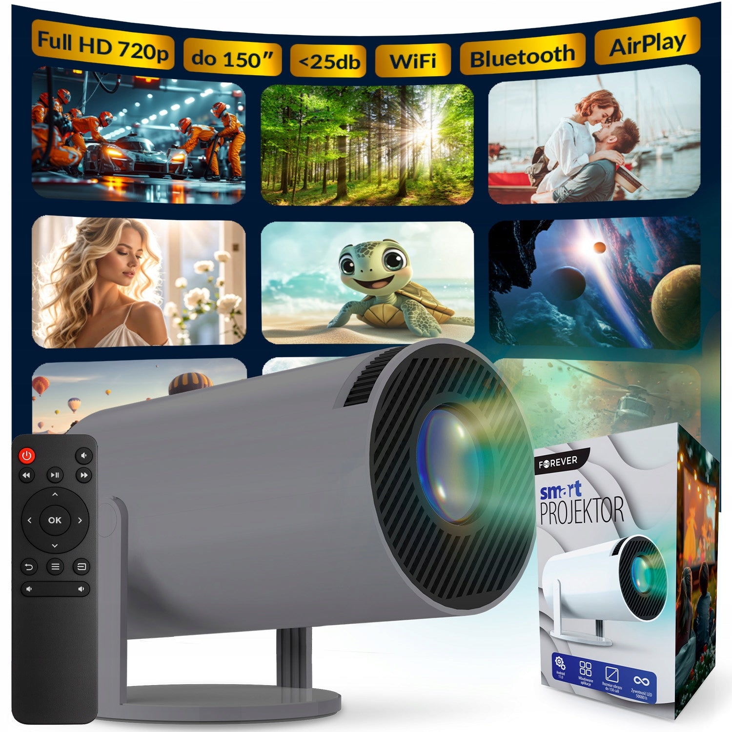 Projector Smart TV WiFi Multimedia Wall Mounted For Movie Watching EAN (GTIN) 5907504514932