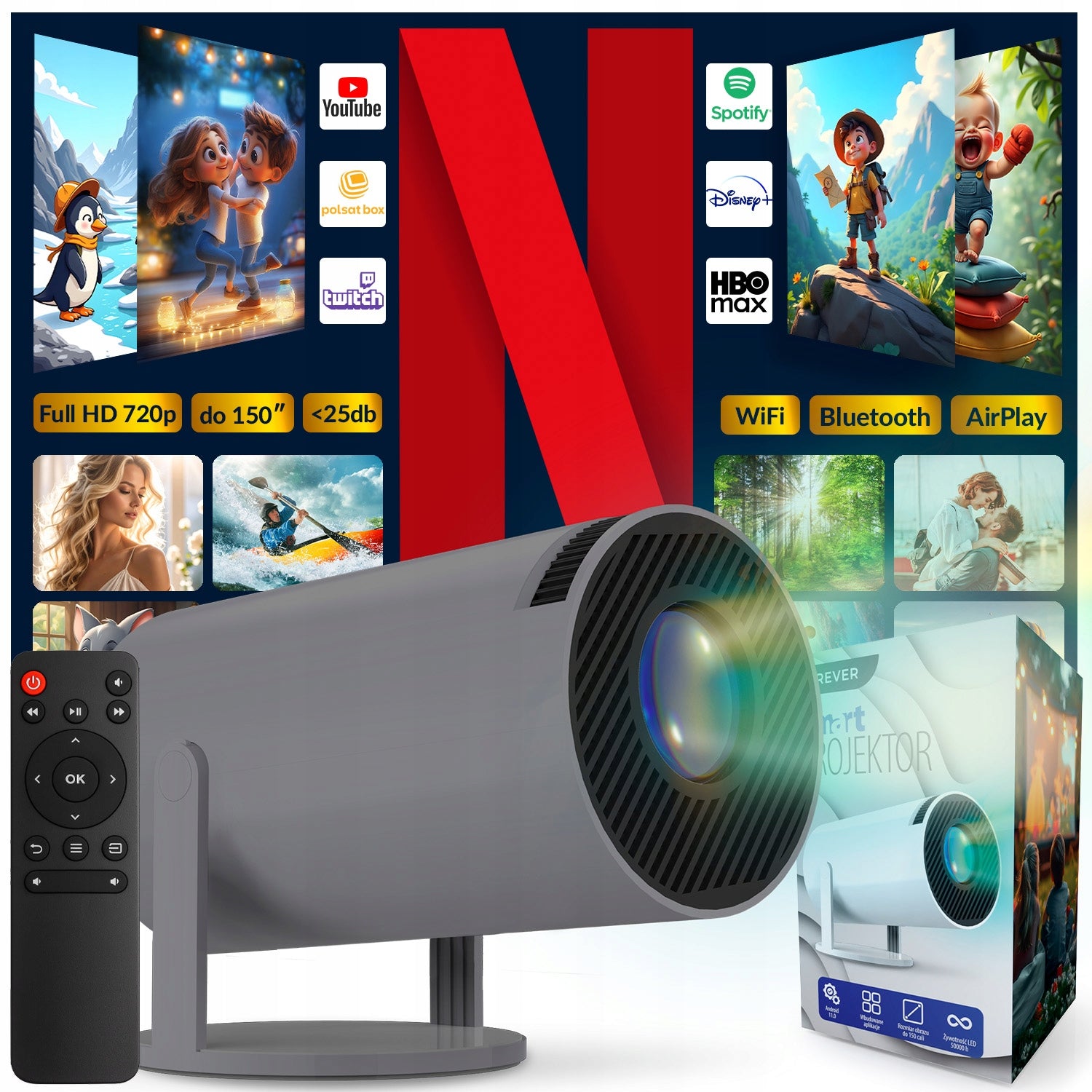 Projector Smart TV WiFi Multimedia Wall Mounted For Movie Watching