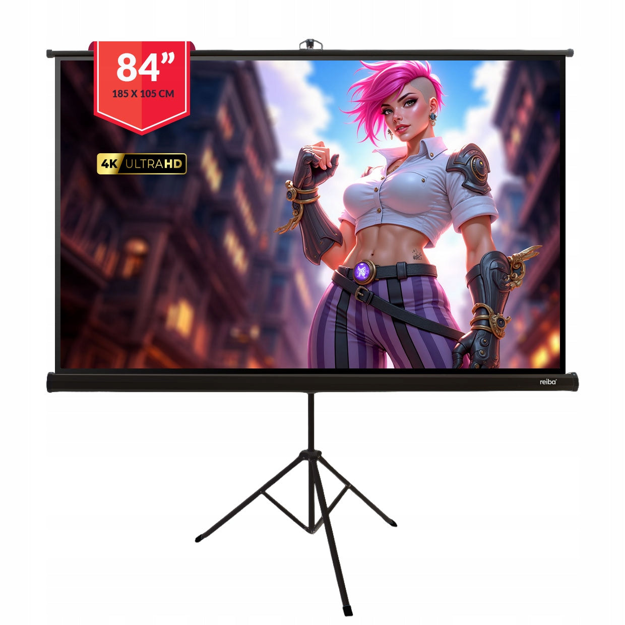 Projector Tripod Screen | 185x105 | Black Cassette |84"