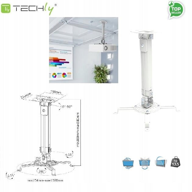 Projector arm Techly 38-58 cm. 13,5kg, ceiling, silver Packaging status original