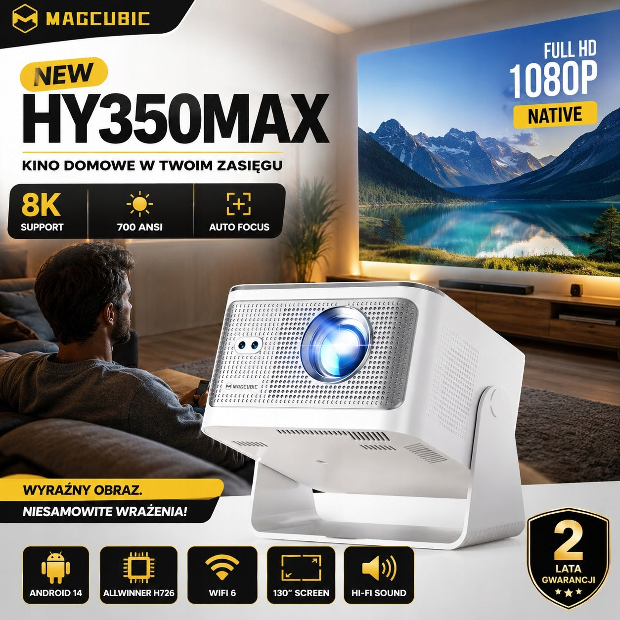 Projektor LCD Magcubic hy350max biały + pilot. Idealny do domu