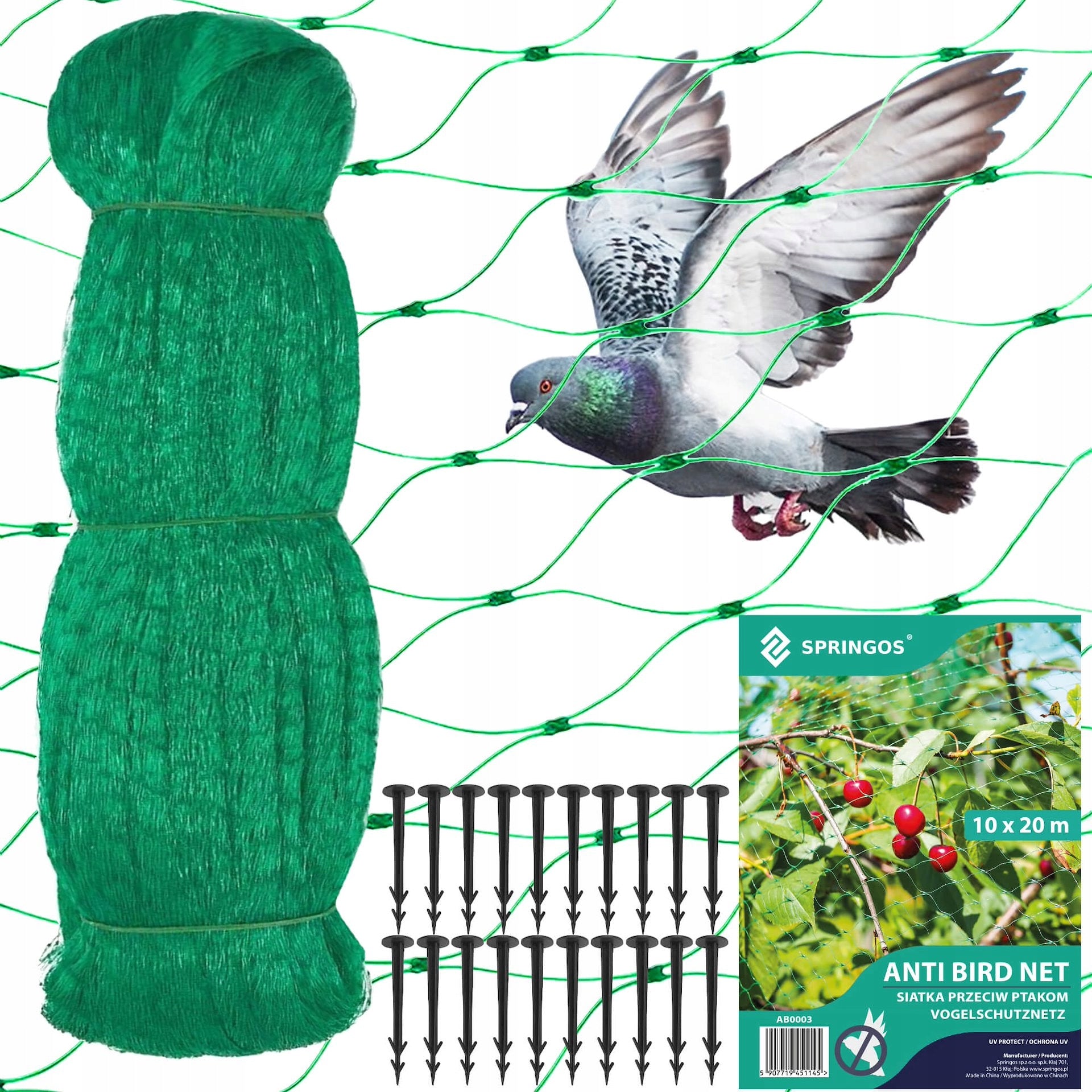Protective BIRD NET against birds STRONG pigeon starlings 10x20 UV+ANCHORS