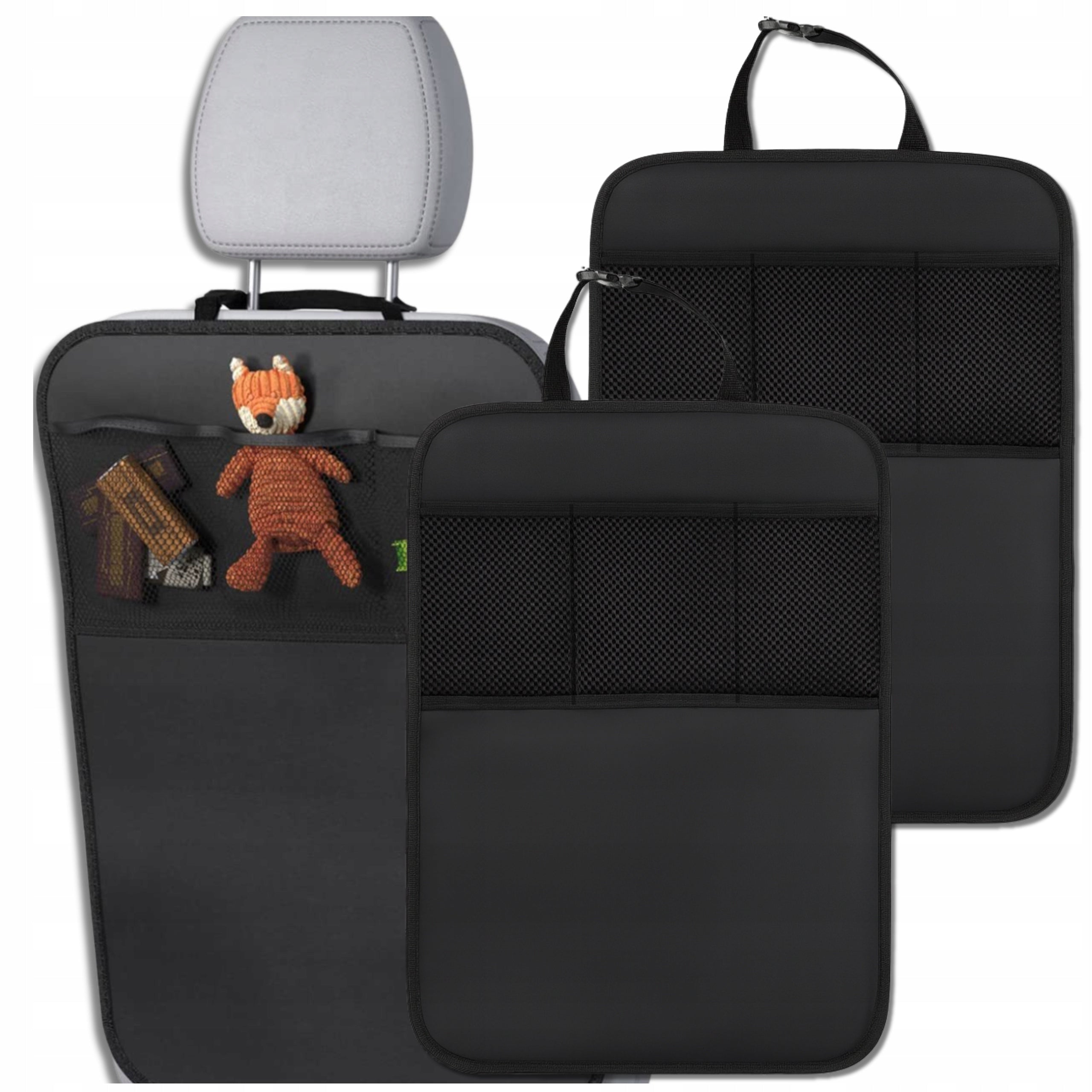 Protective Back Seat Mat 2pcs For Car Black With Mesh Pocket