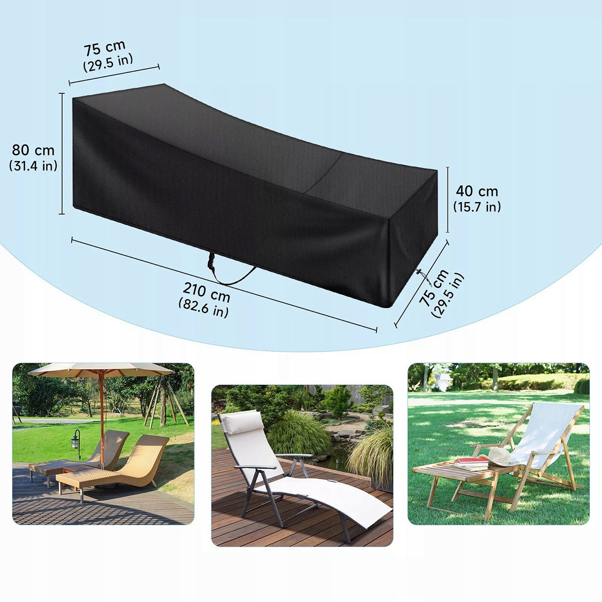 Protective Cover for Beach Garden Sun Lounger 210*75*80/40cm waterproof Manufacturer no brand