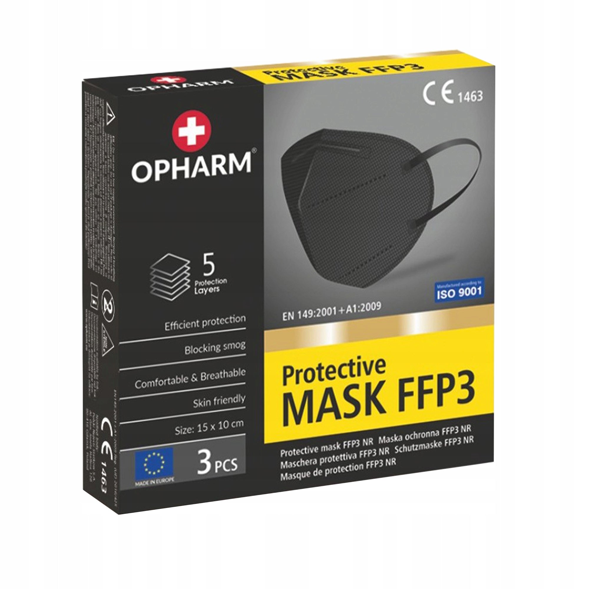 Protective Mask FFP3 3 pieces black packed in bulk