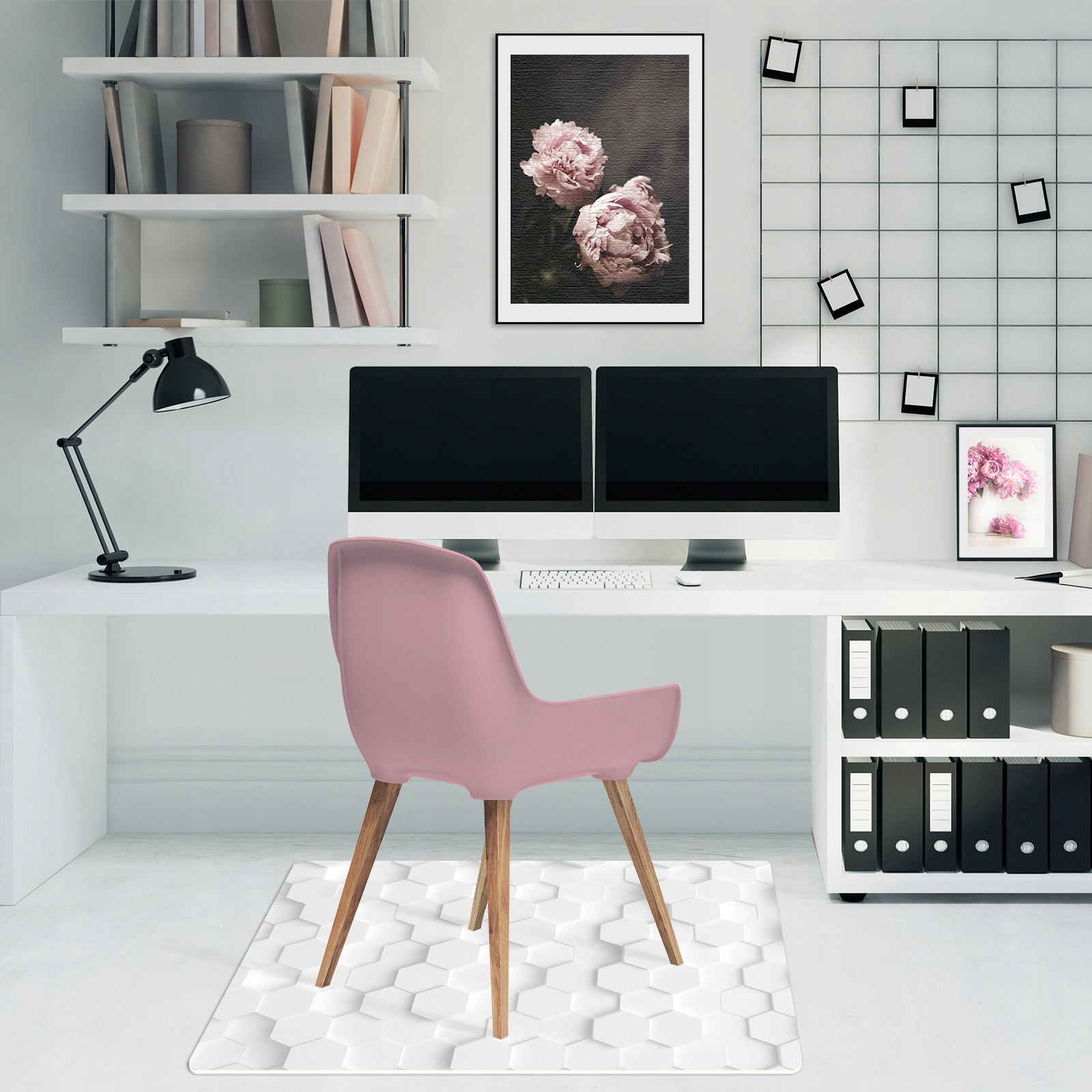 Protective Mat for Armchair 140cm White Hexes 3D 2,2mm Product width 140 cm
